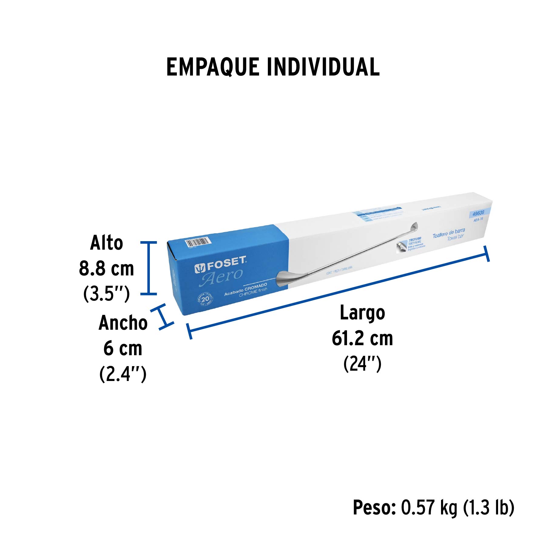 Toallero con barra de acero inoxidable, FOSET AERO - Empaque