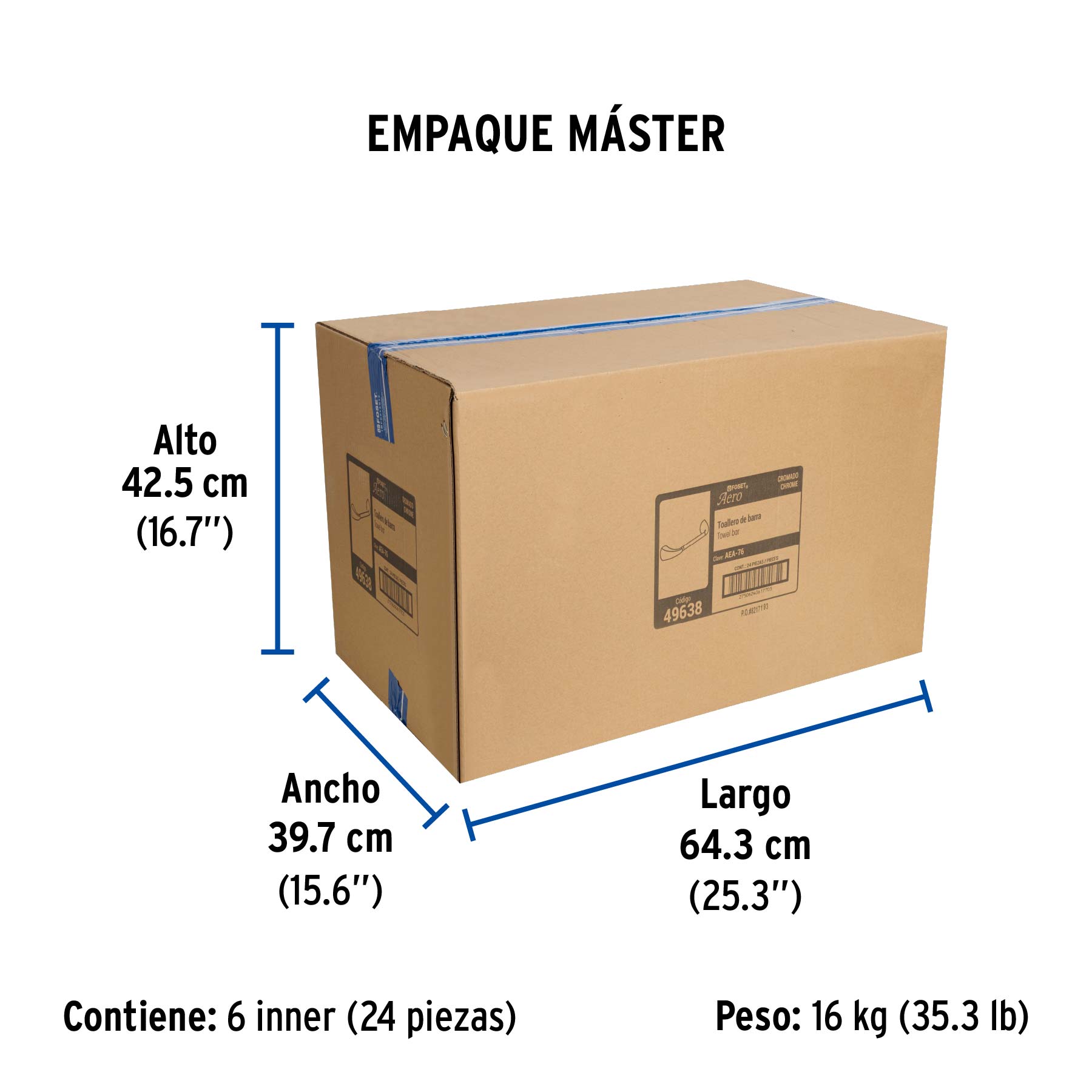 Toallero con barra de acero inoxidable, FOSET AERO - Empaque