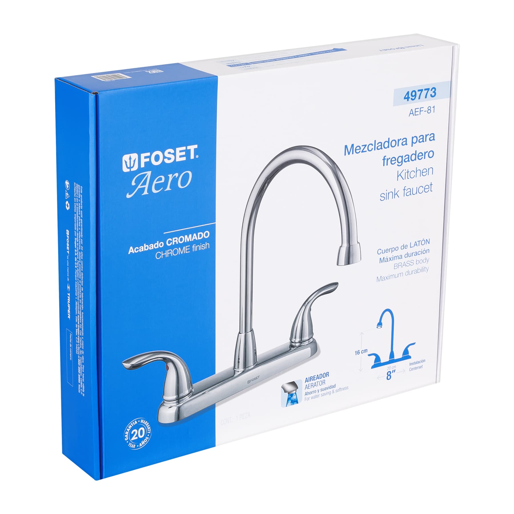 Mezcladora 8" cuello alto para fregadero, FOSET AERO