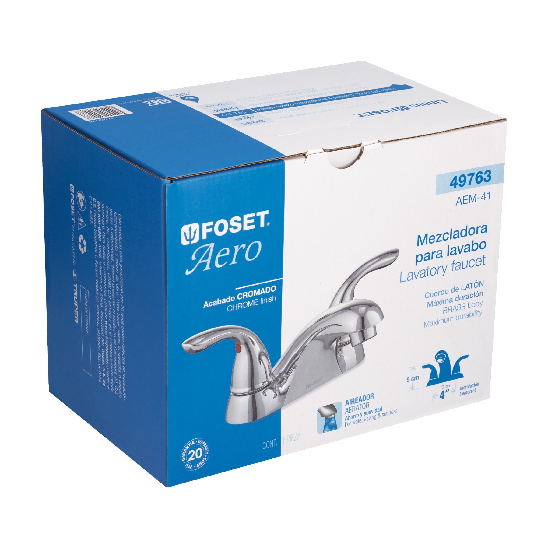 Mezcladora 4" nariz larga para lavabo, FOSET AERO
