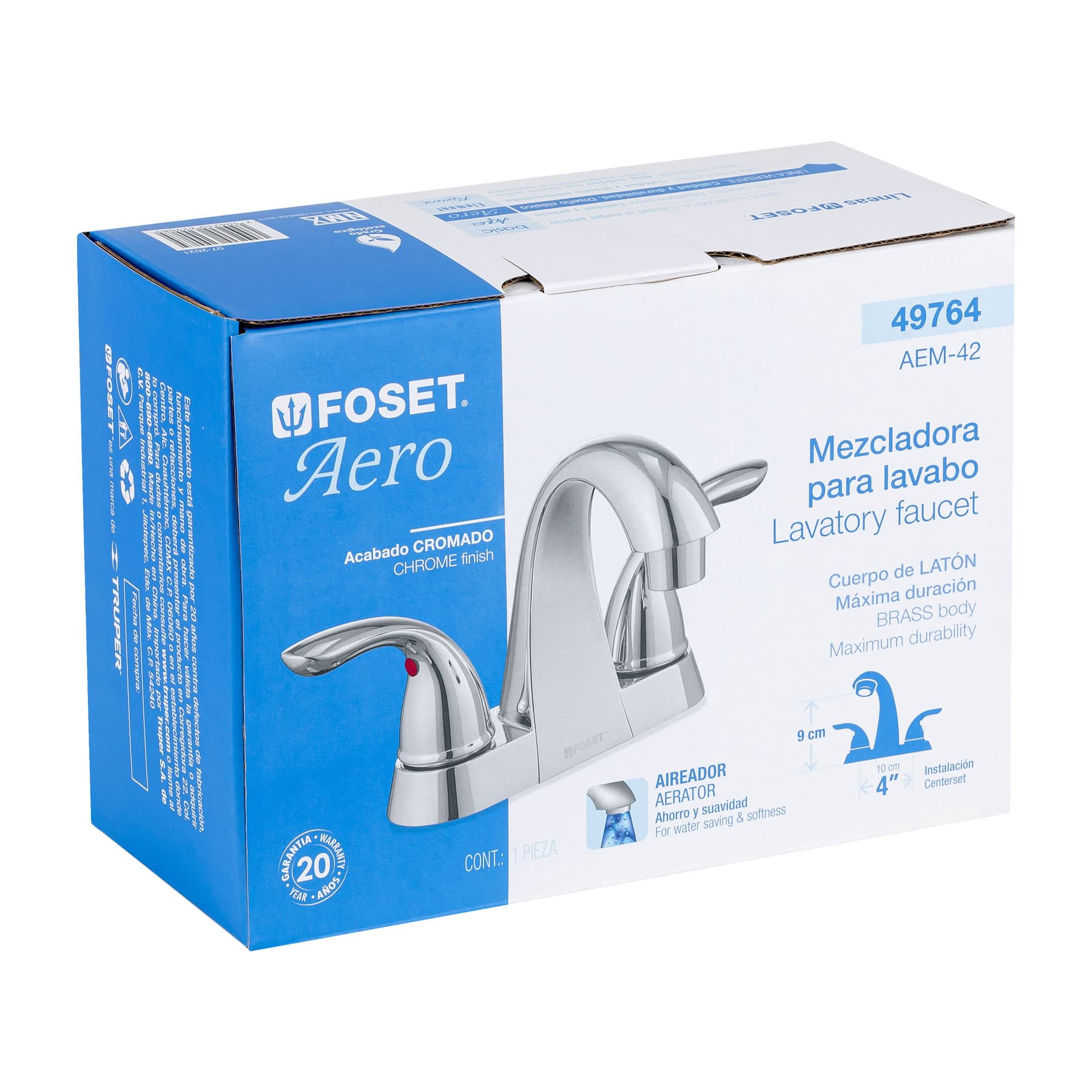 Mezcladora 4" cuello alto para lavabo, FOSET AERO