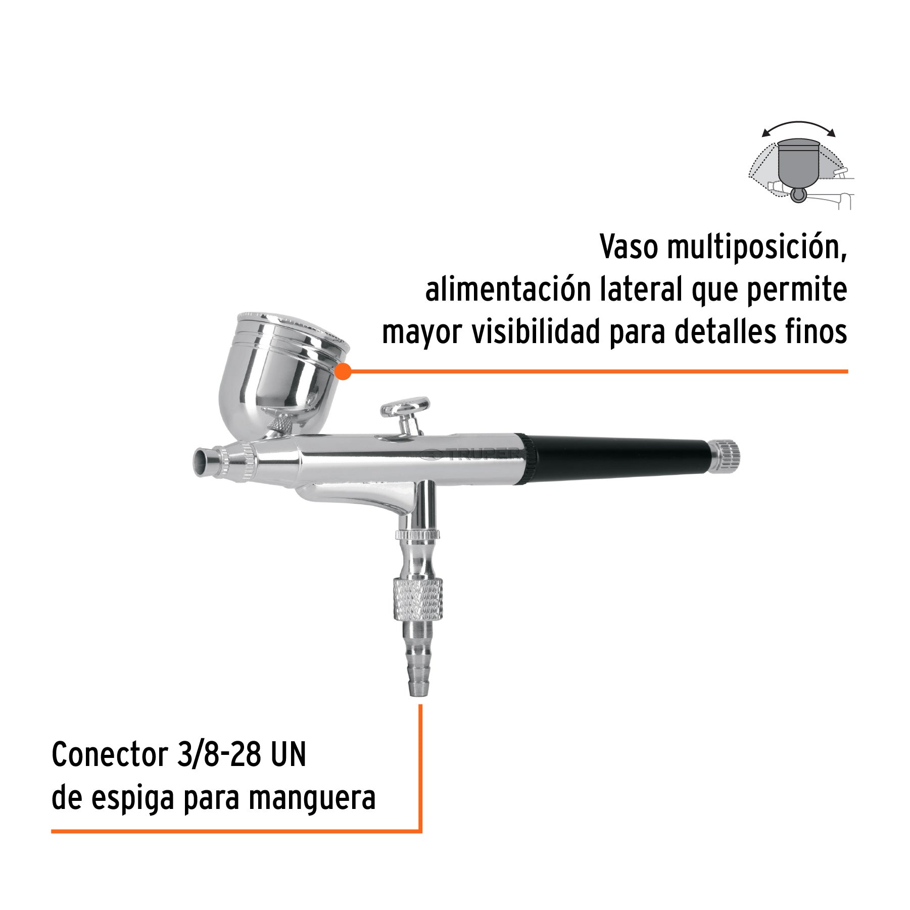 Pistola aerográfica de gravedad vaso multiposición, TRUPER