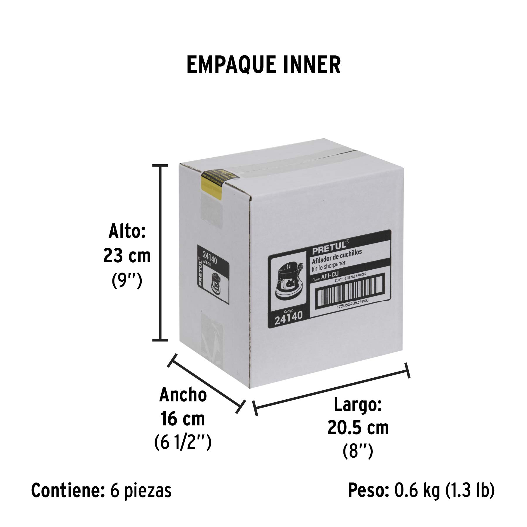 Afilador de cuchillos, cuerpo de ABS, PRETUL - Empaque