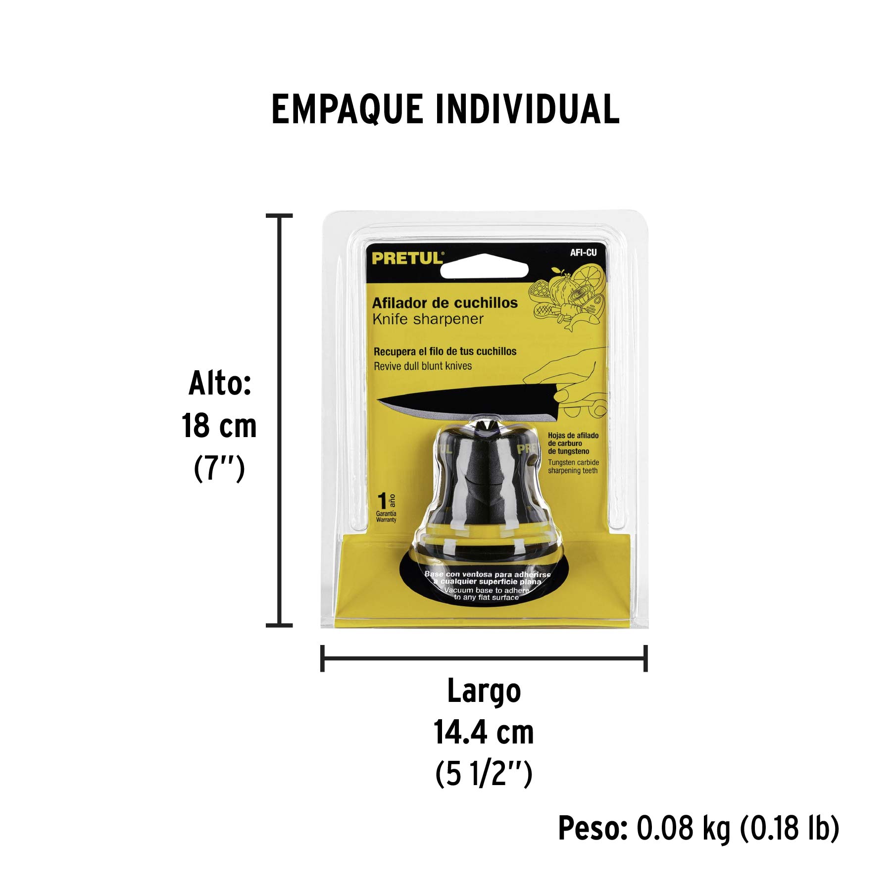 Afilador de cuchillos, cuerpo de ABS, PRETUL - Empaque