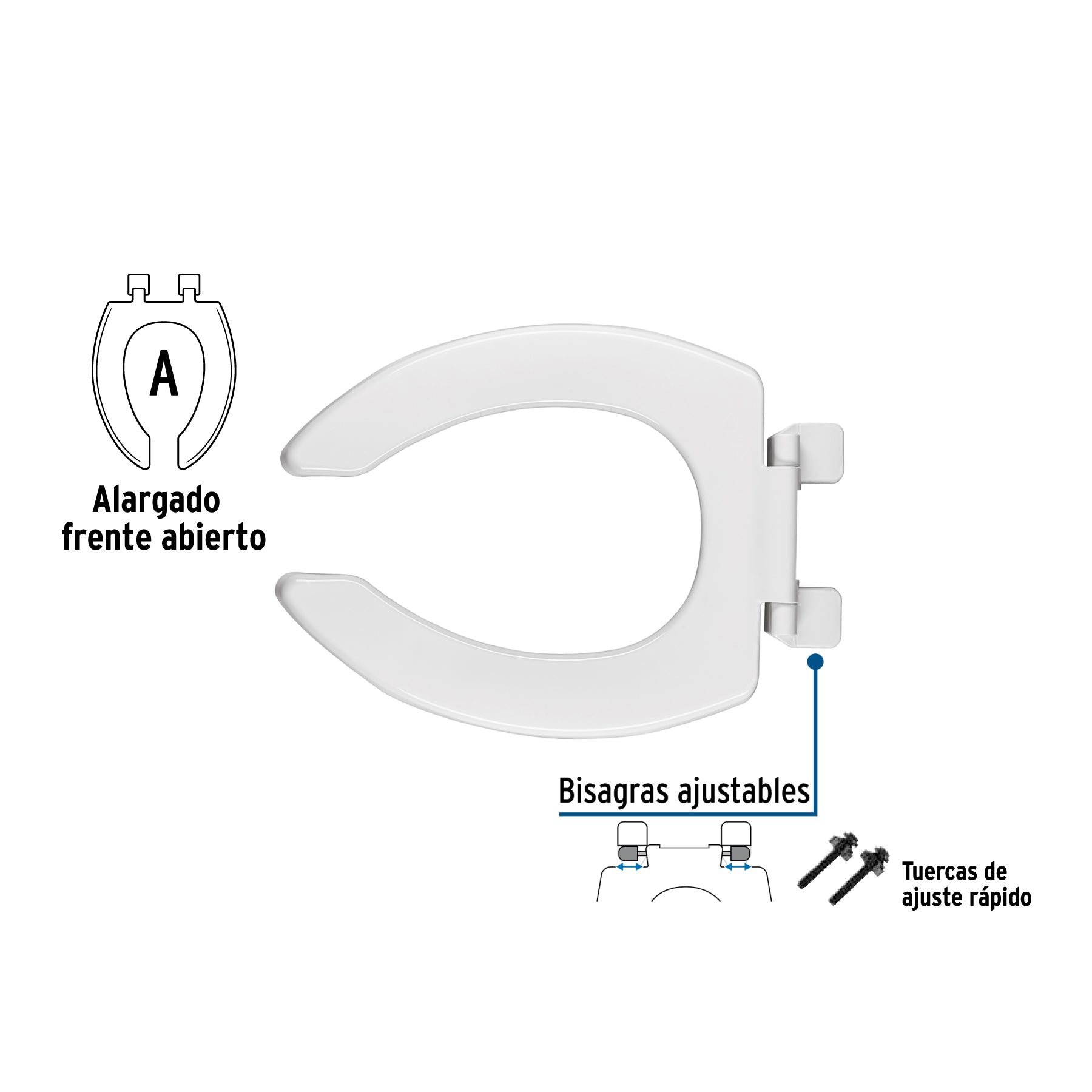 Asiento alargado sin tapa para taza fluxómetro, blanco,FOSET