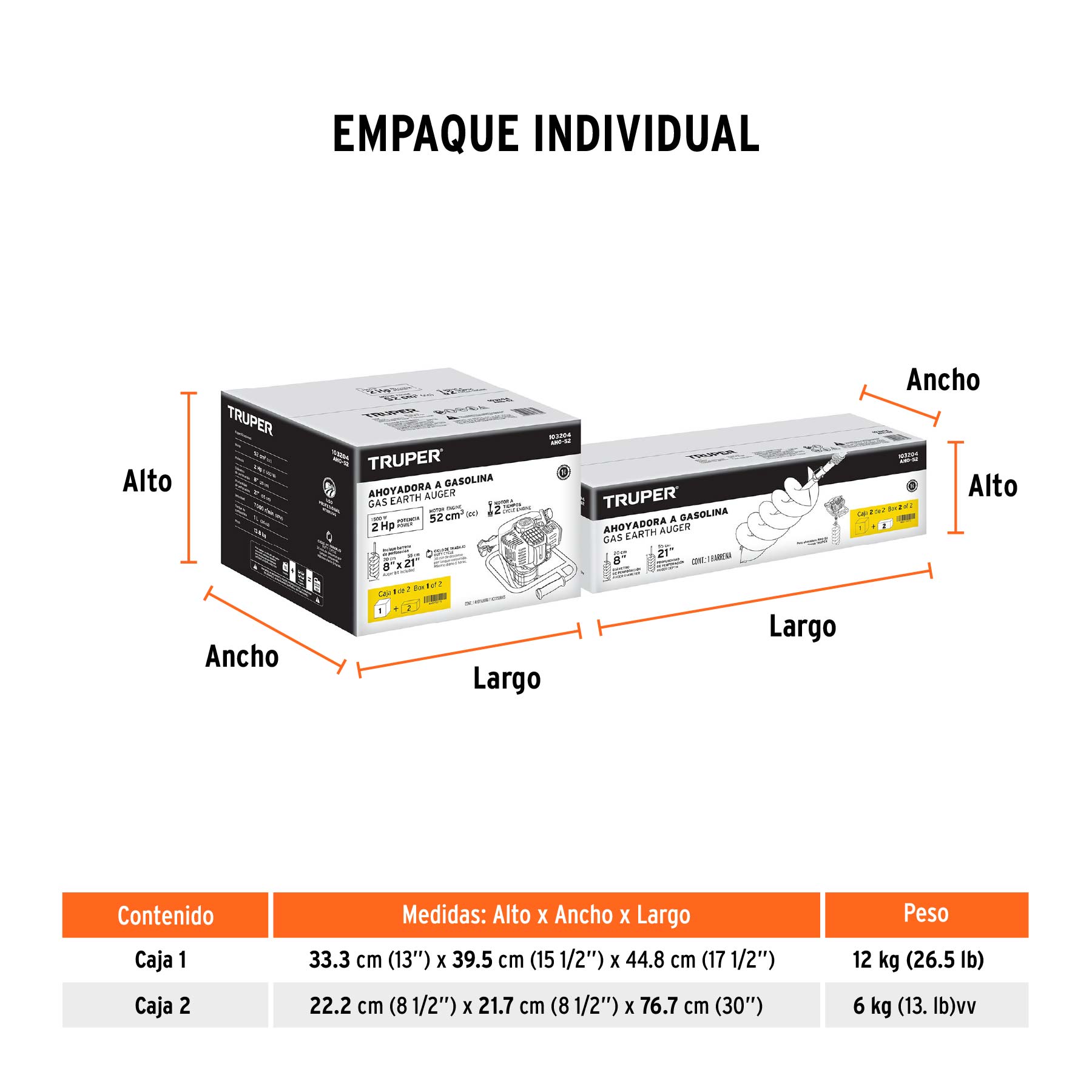 Ahoyadora/motoperforadora a gasolina 52 cc, TRUPER - Empaque