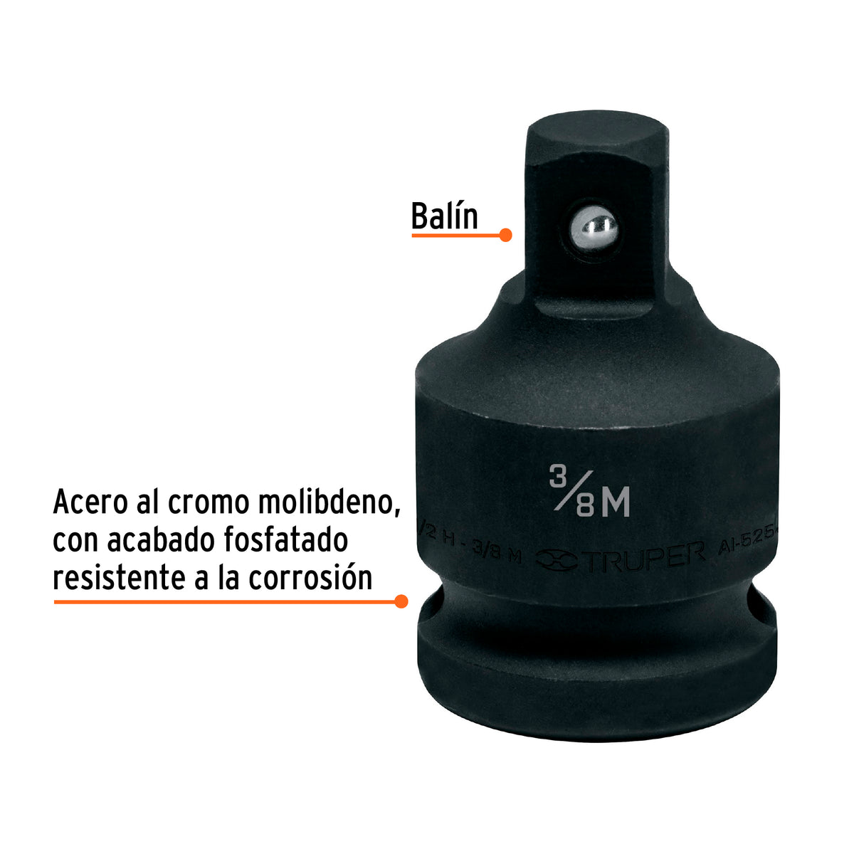 Adaptador de impacto 1/2" (H) x 3/8" (M), TRUPER