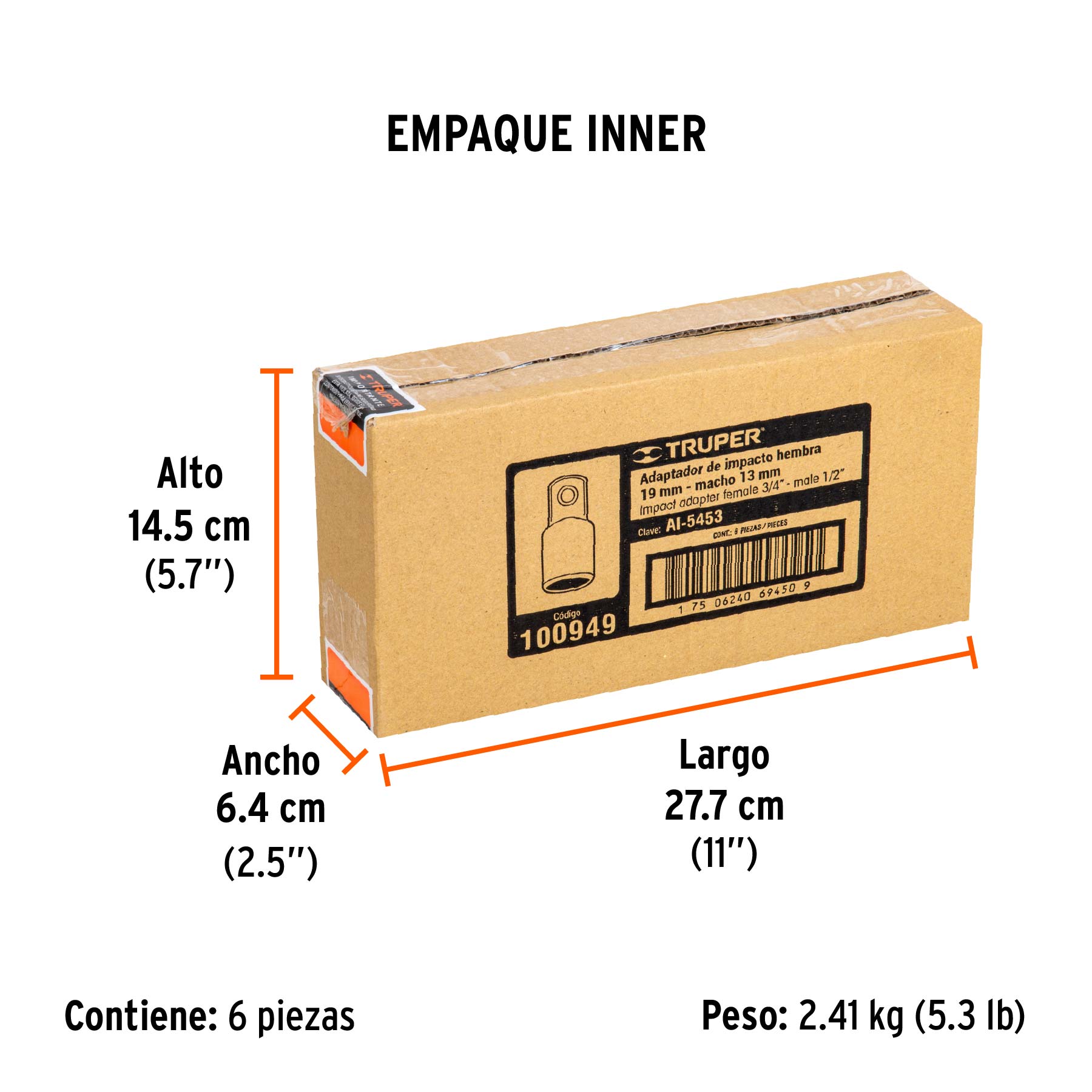 Adaptador de Impacto 3/4" (H) x 1/2" (M), TRUPER - Empaque