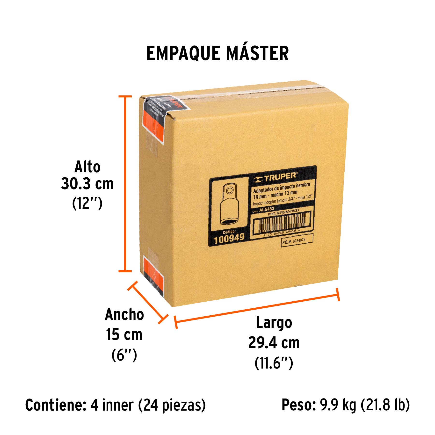 Adaptador de Impacto 3/4" (H) x 1/2" (M), TRUPER - Empaque