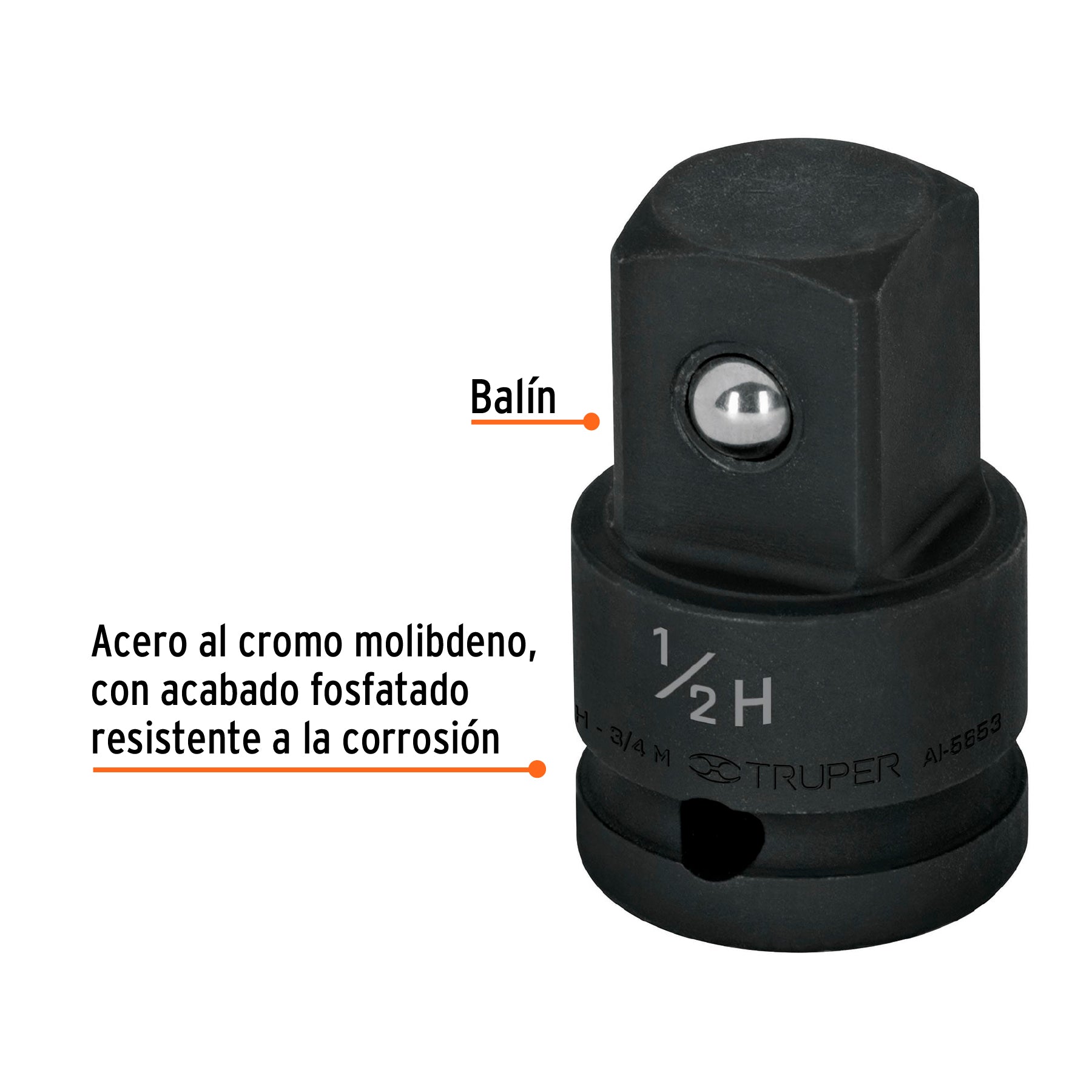 Adaptador de impacto 1/2" (H) x 3/4" (M), TRUPER