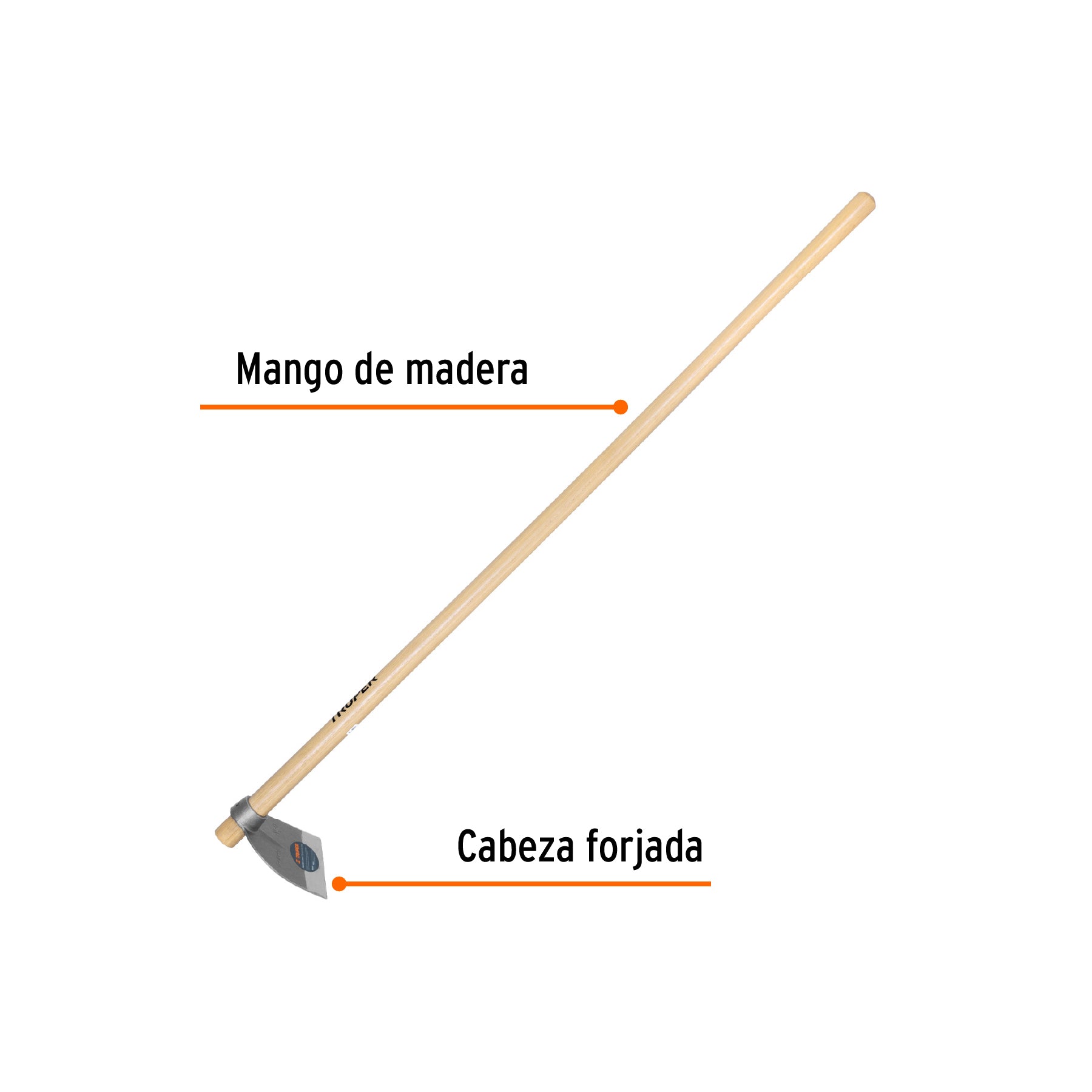 Azadón Lane No. 0 de 1.6 lb, mango madera de 54", TRUPER
