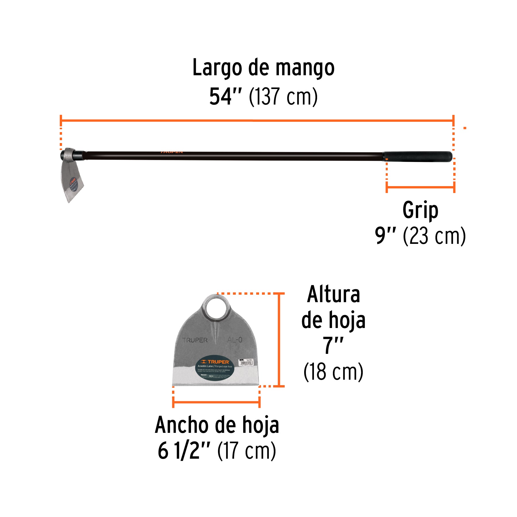 Azadón Lane No. 0 de 1.6 lb, mango de fibra 54", TRUPER