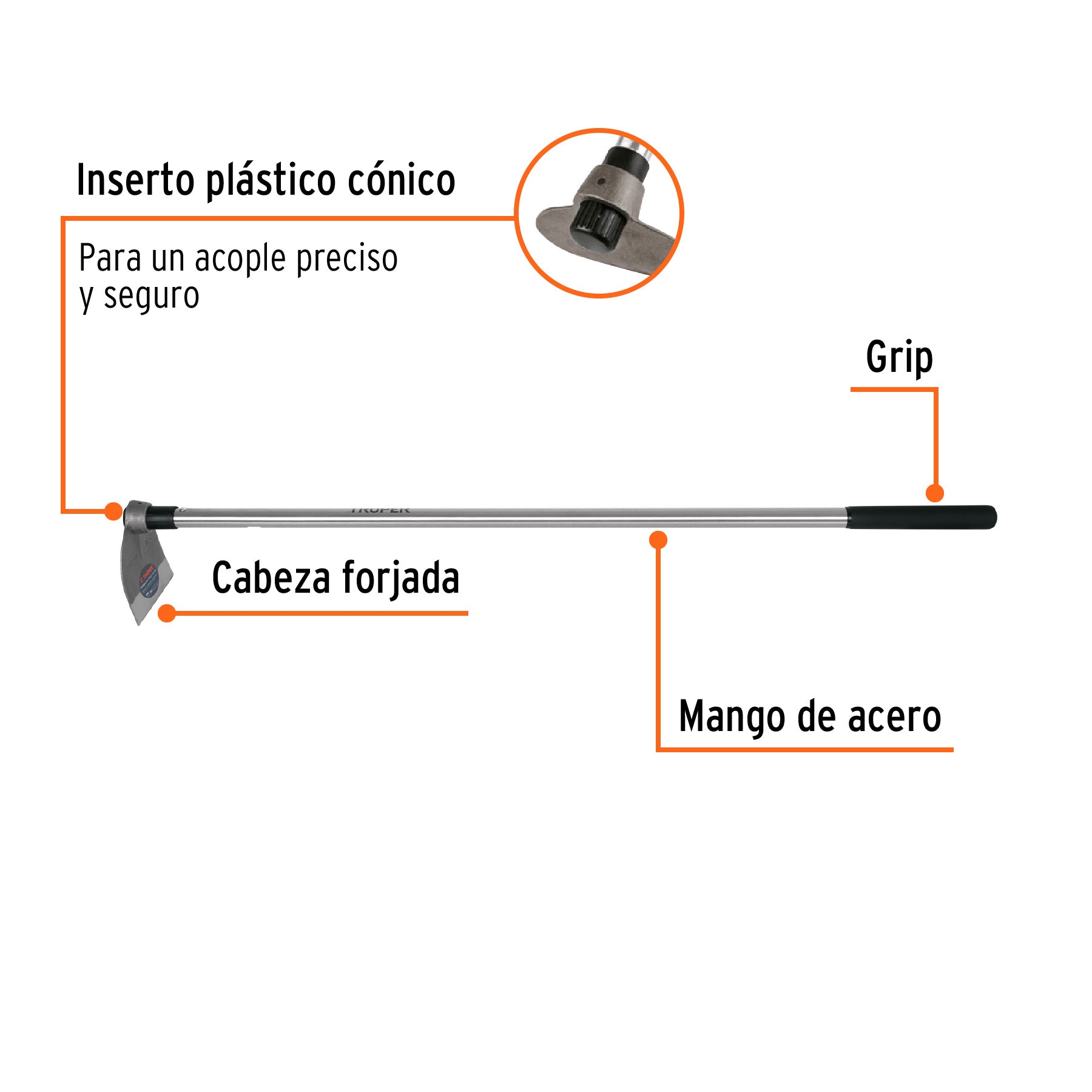 Azadón Lane No. 0 de 1.6 lb, mango de acero 54", TRUPER