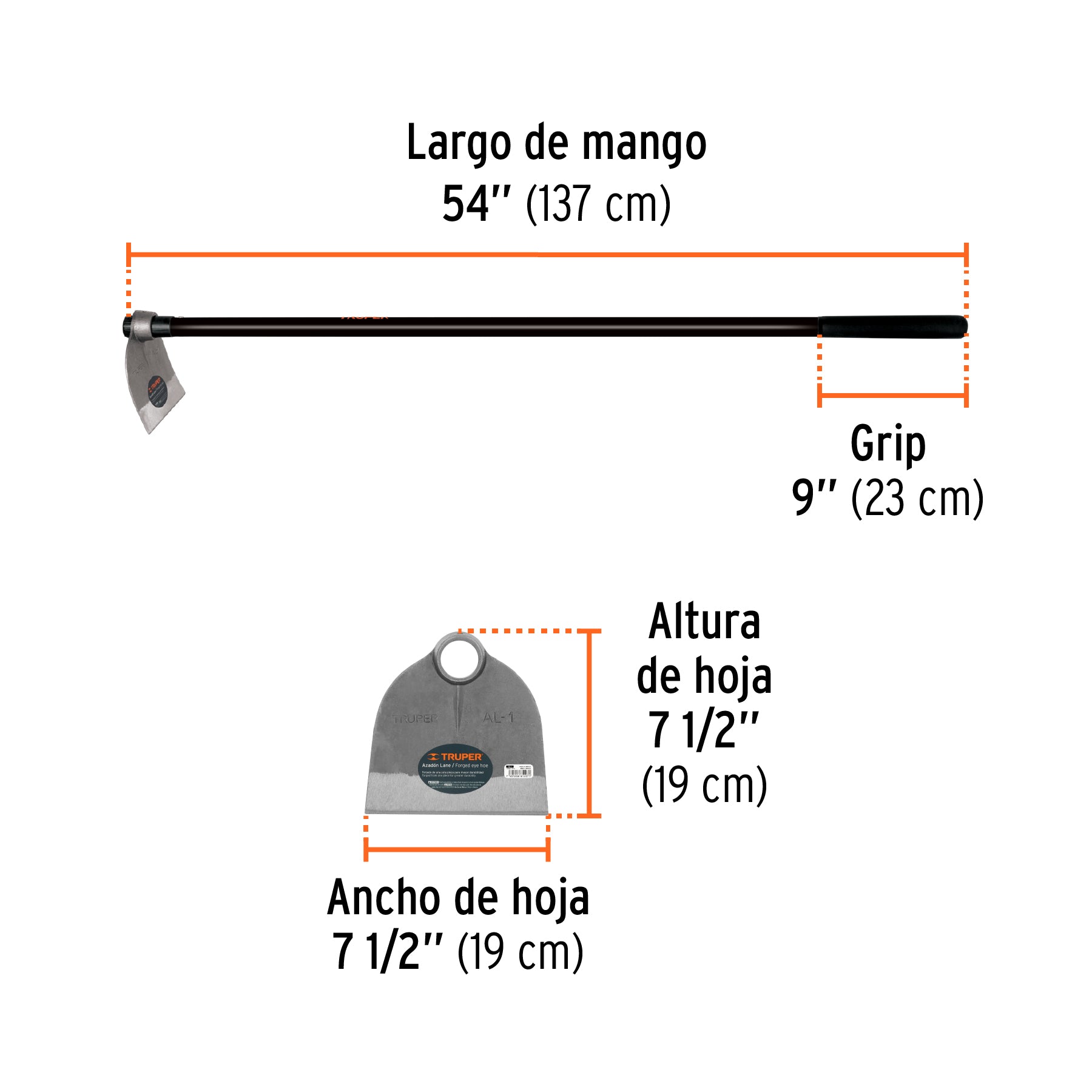 Azadón Lane No. 1 de 1.8 lb, mango de fibra 54", TRUPER