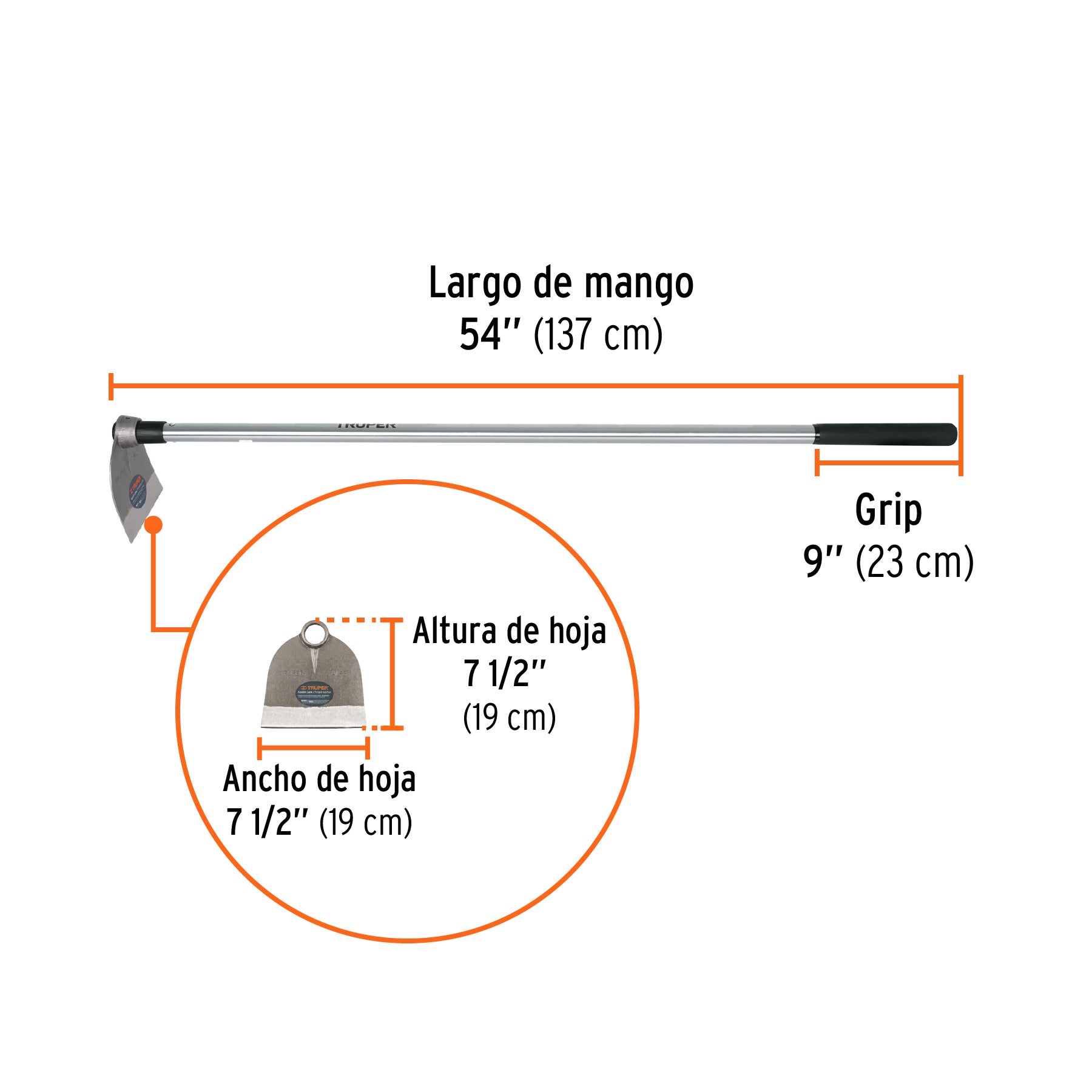 Azadón Lane No. 1 de 1.8 lb, mango de acero 54", TRUPER