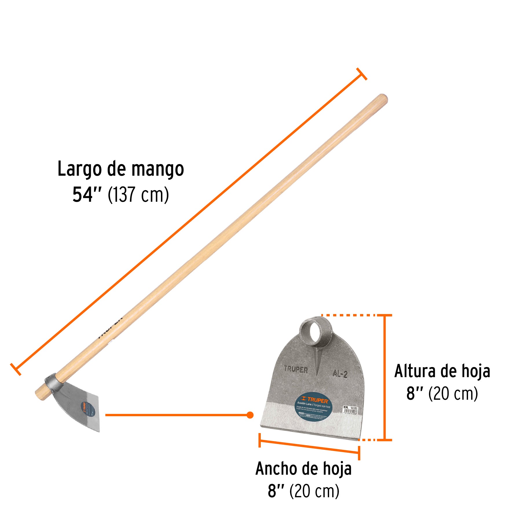 Azadón Lane No. 2 de 2.0 lb, mango madera de 54", TRUPER