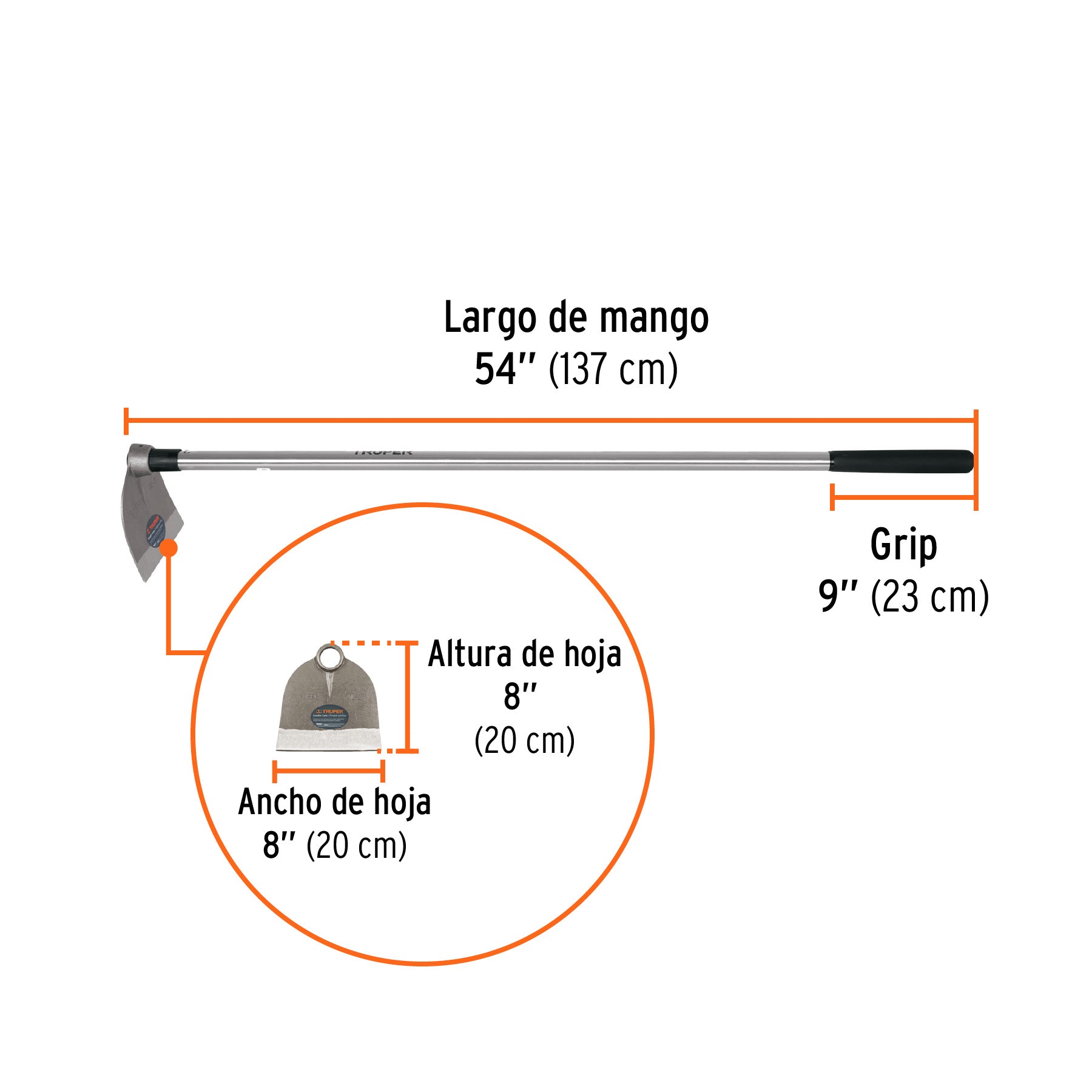 Azadón Lane No. 2 de 2.0 lb, mango de acero 54", TRUPER