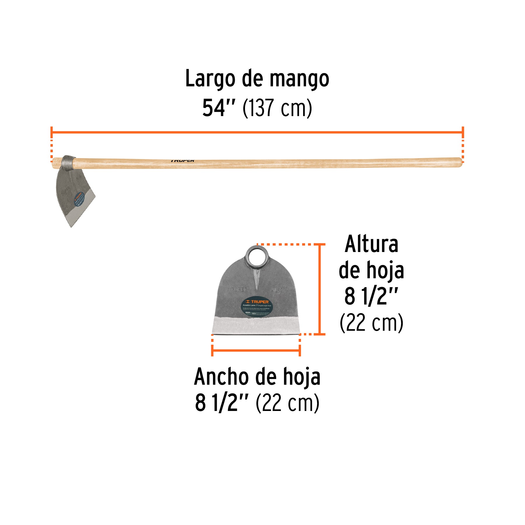 Azadón Lane No. 3 de 2.1 lb, mango madera de 54", TRUPER