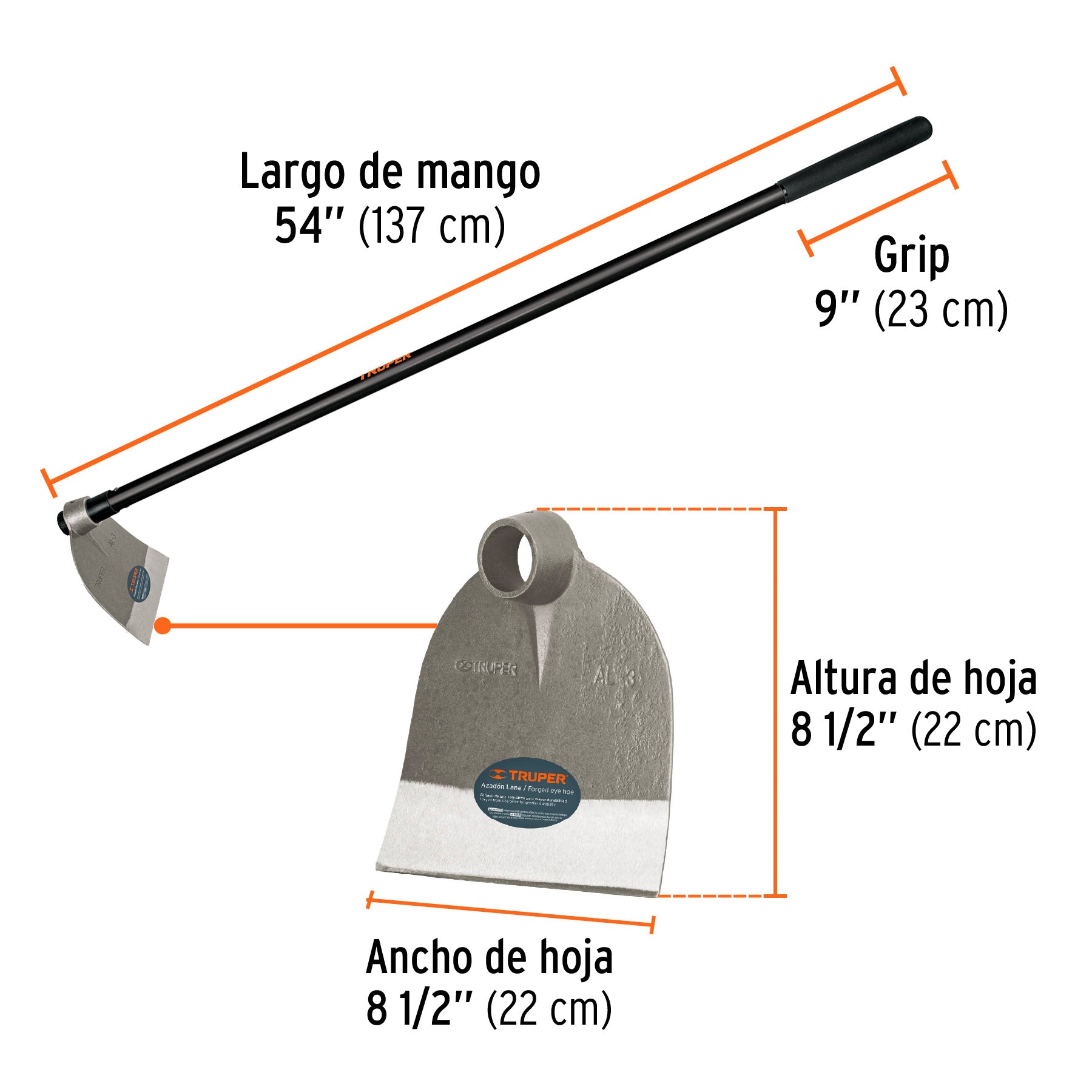 Azadón Lane No. 3 de 2.1 lb, mango de fibra 54", TRUPER