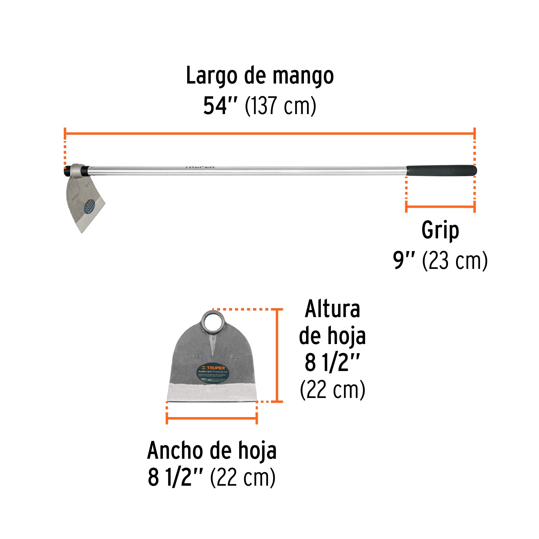 Azadón Lane No. 3 de 2.1 lb, mango de acero 54", TRUPER