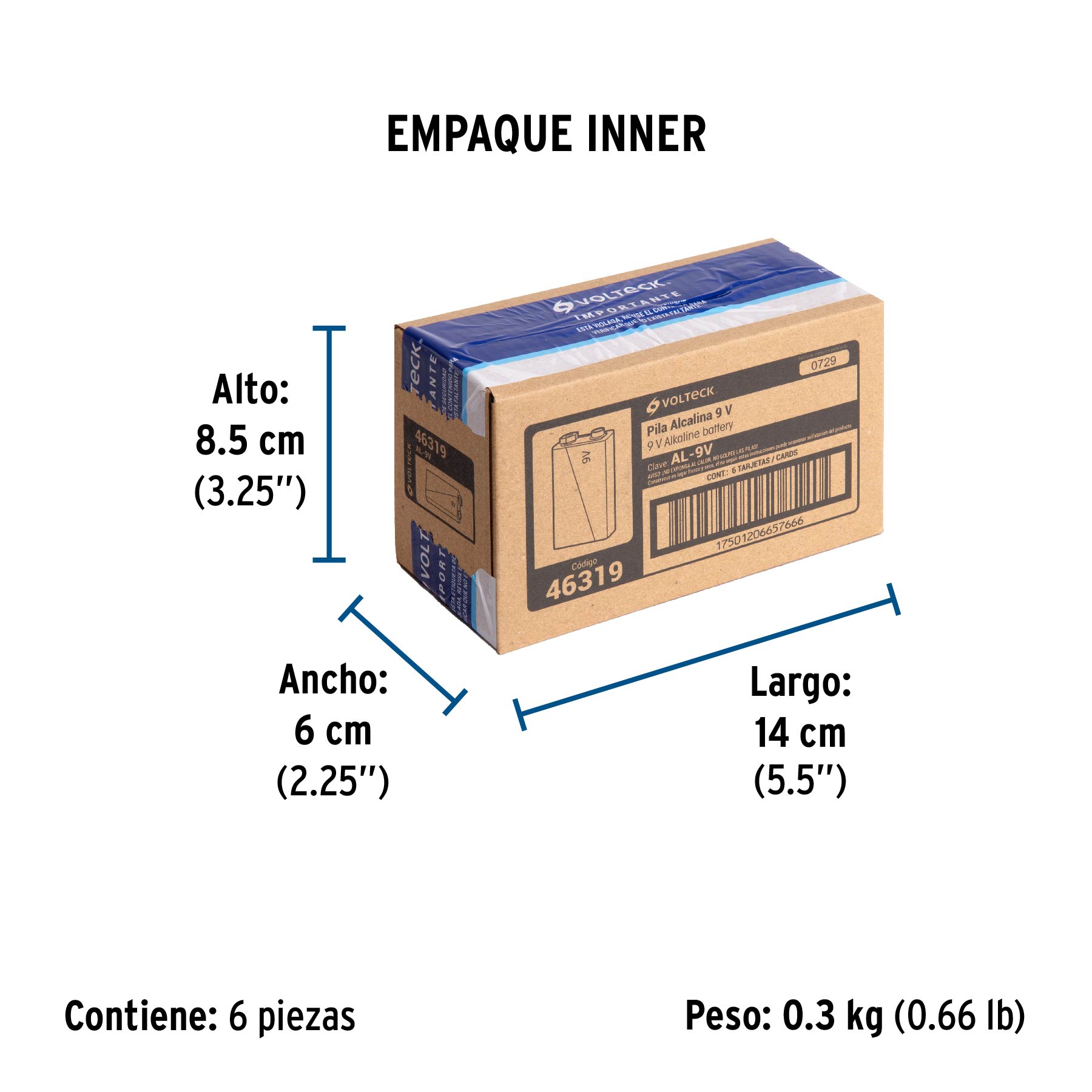 Blíster con 1 pila alcalina 9V, VOLTECK - Empaque
