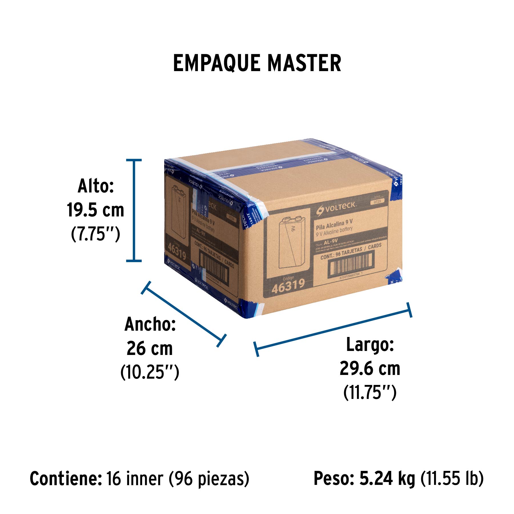 Blíster con 1 pila alcalina 9V, VOLTECK - Empaque