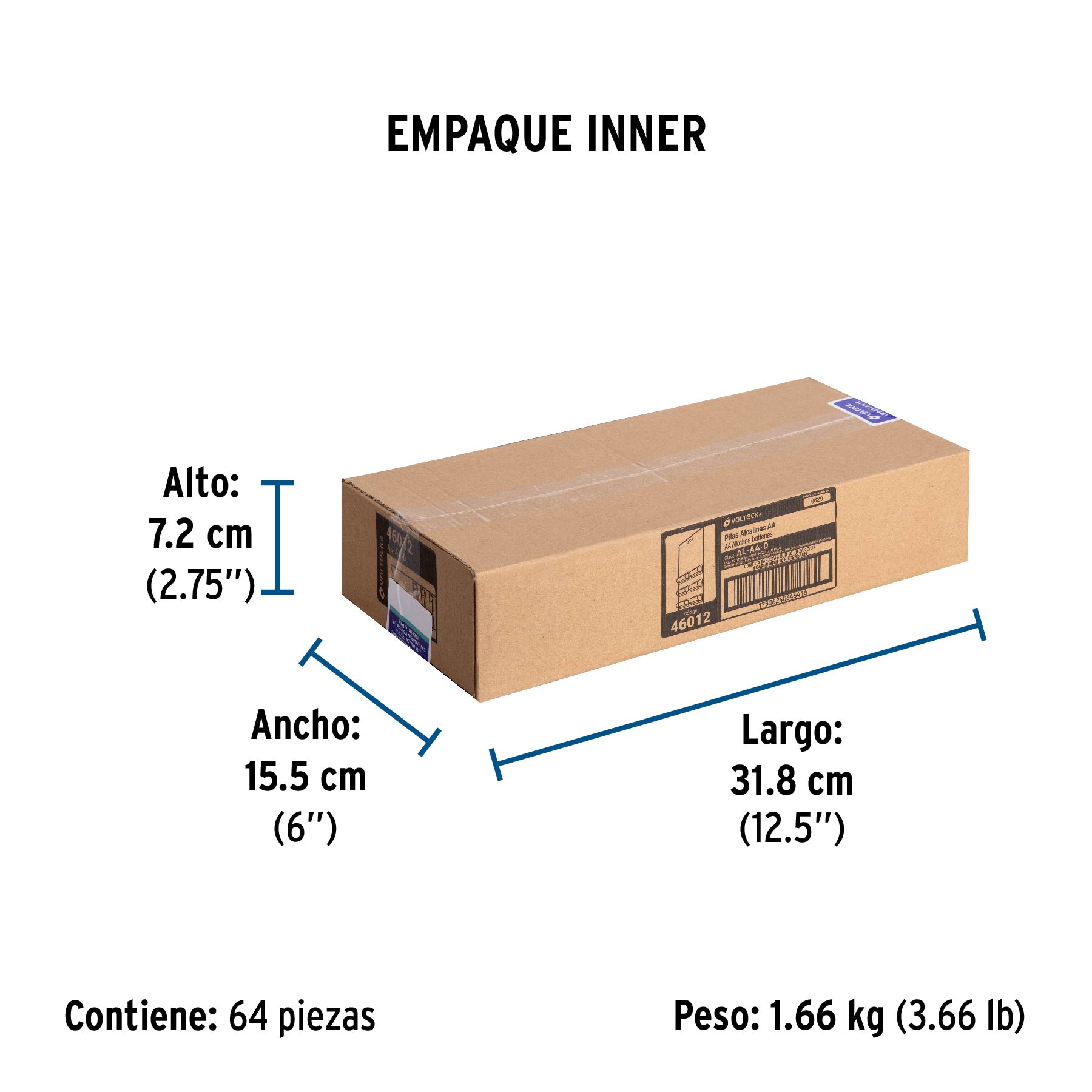 Despachador con 16 pilas alcalinas AA, VOLTECK - Empaque
