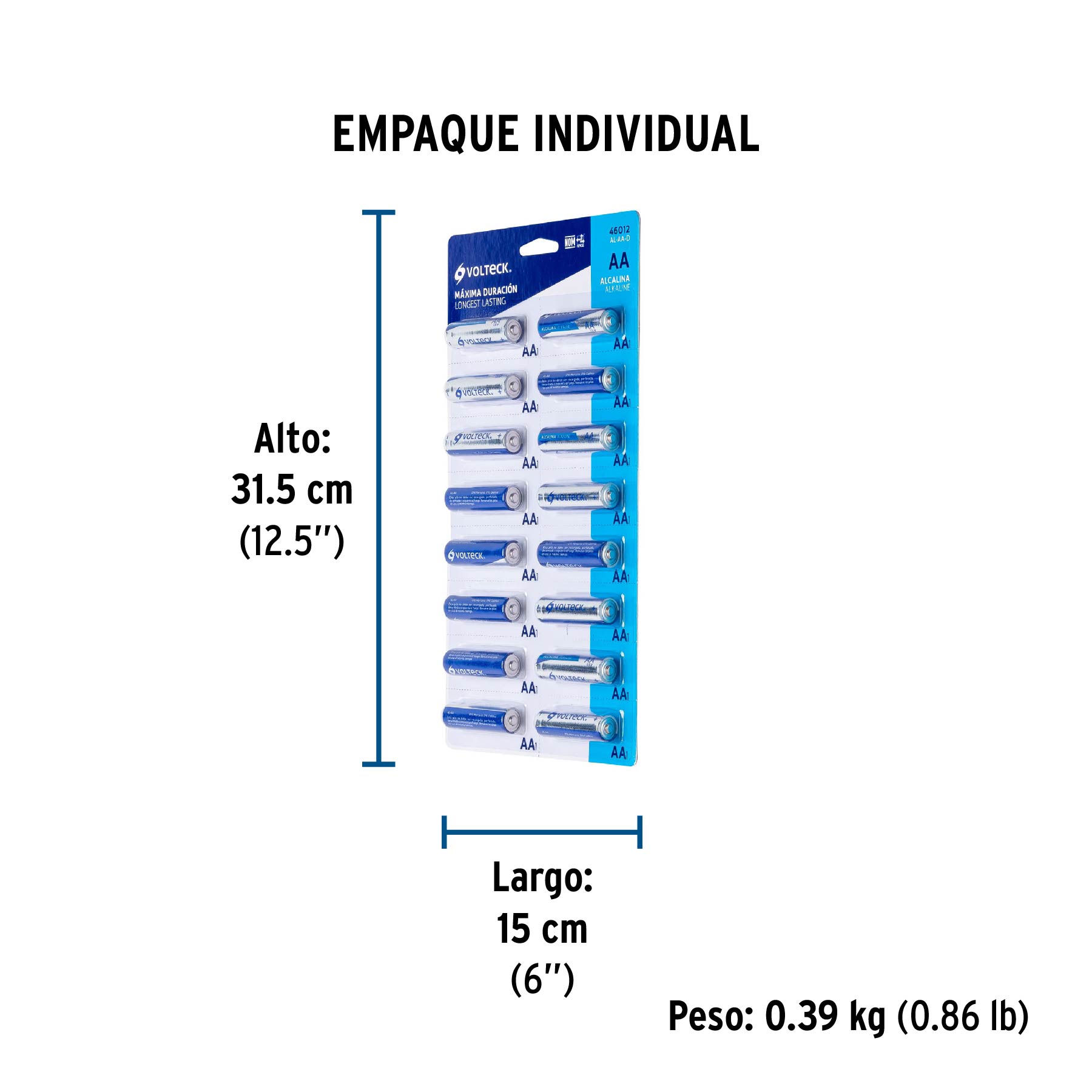 Despachador con 16 pilas alcalinas AA, VOLTECK - Empaque