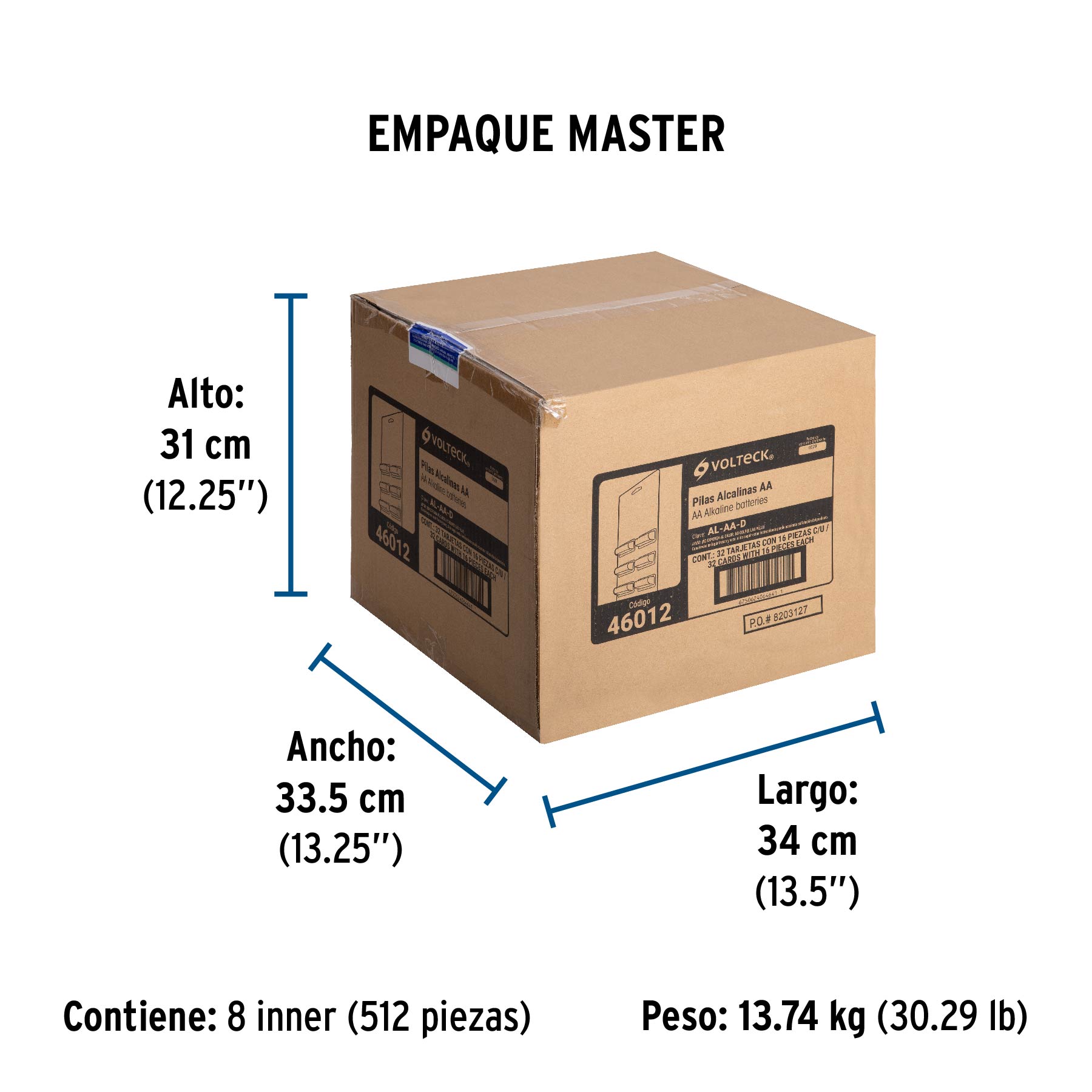 Despachador con 16 pilas alcalinas AA, VOLTECK - Empaque