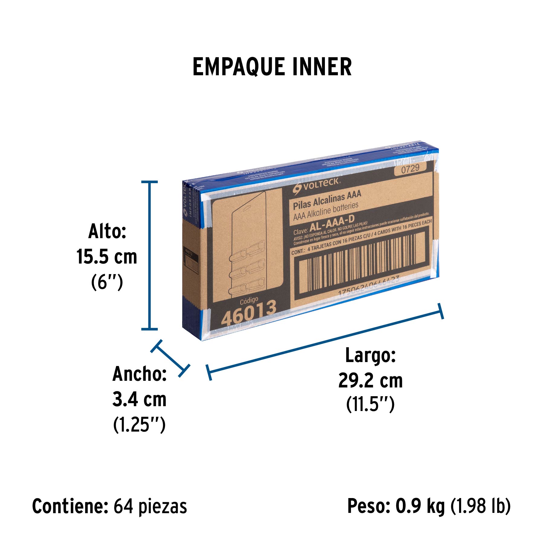 Despachador con 16 pilas alcalinas AAA, VOLTECK - Empaque