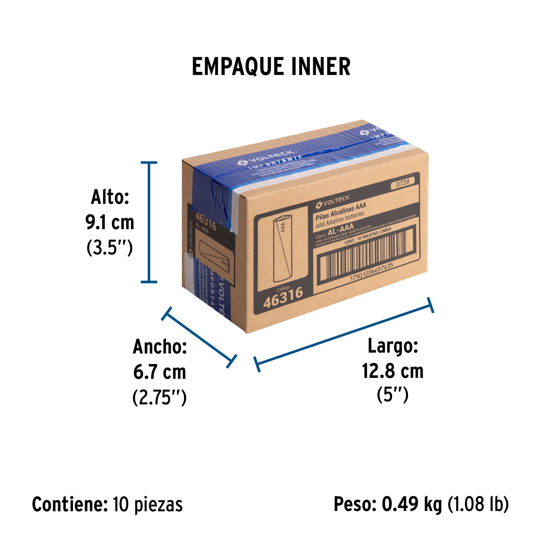 Blíster con 4 pilas alcalinas AAA, VOLTECK - Empaque