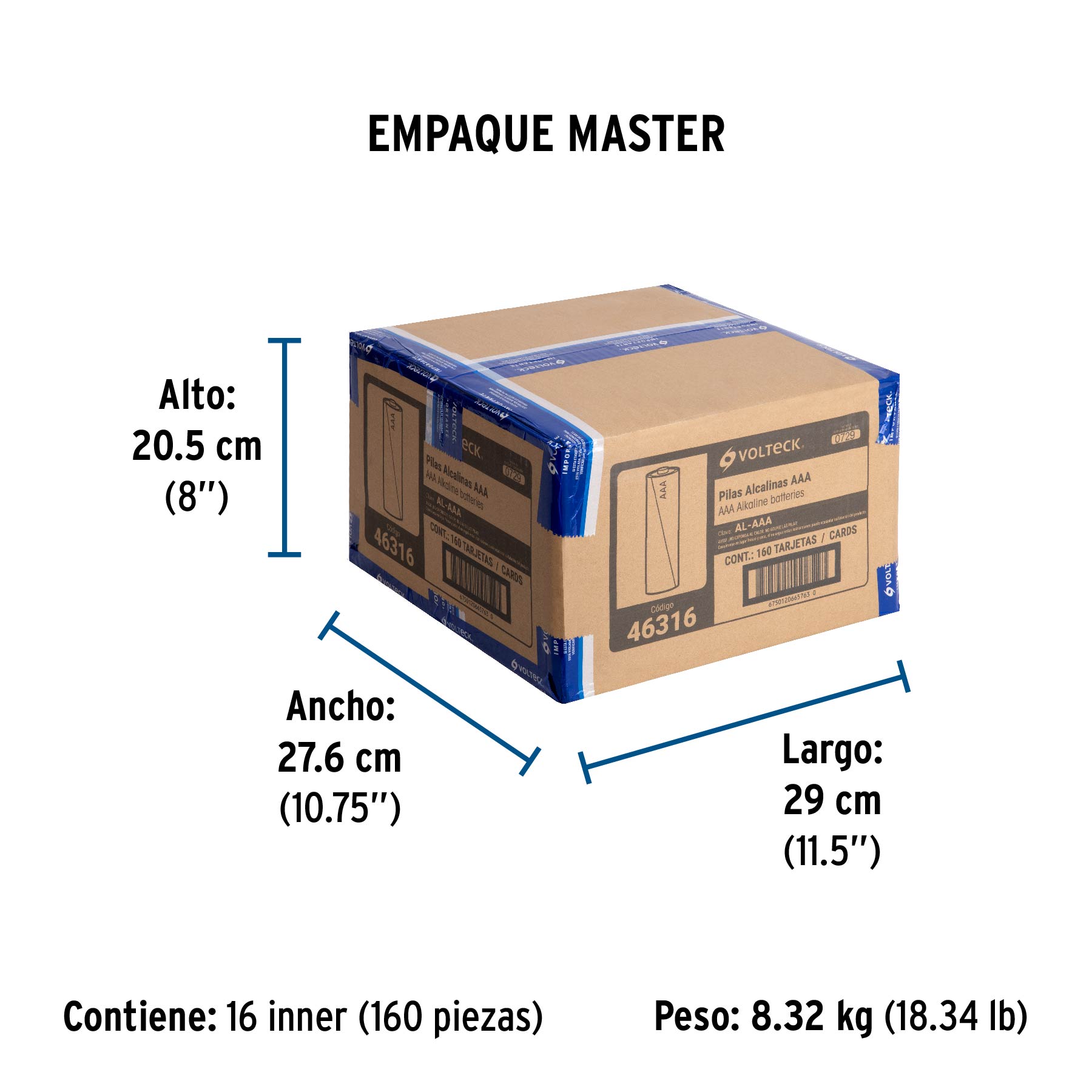 Blíster con 4 pilas alcalinas AAA, VOLTECK - Empaque