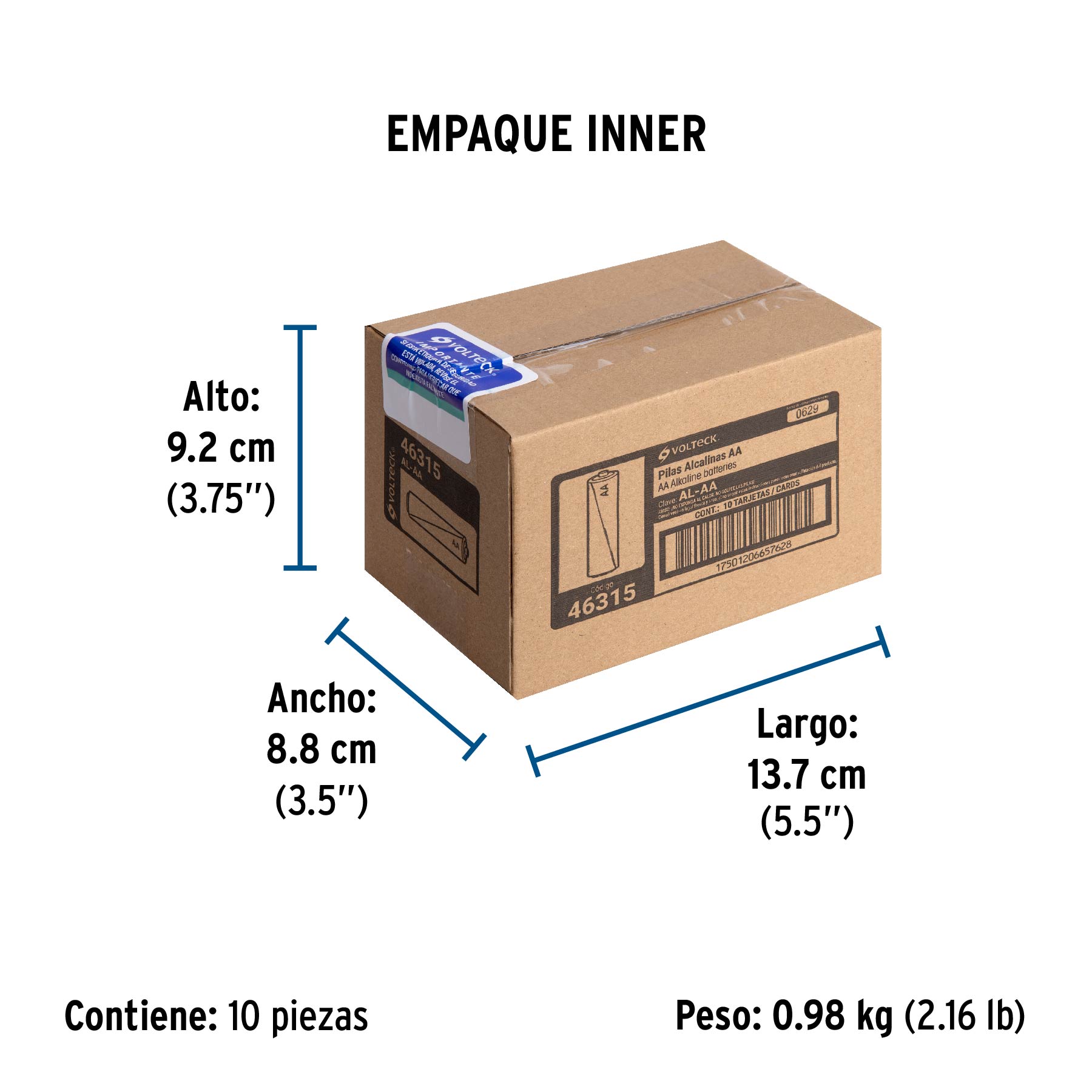 Blíster con 4 pilas alcalinas AA, VOLTECK - Empaque