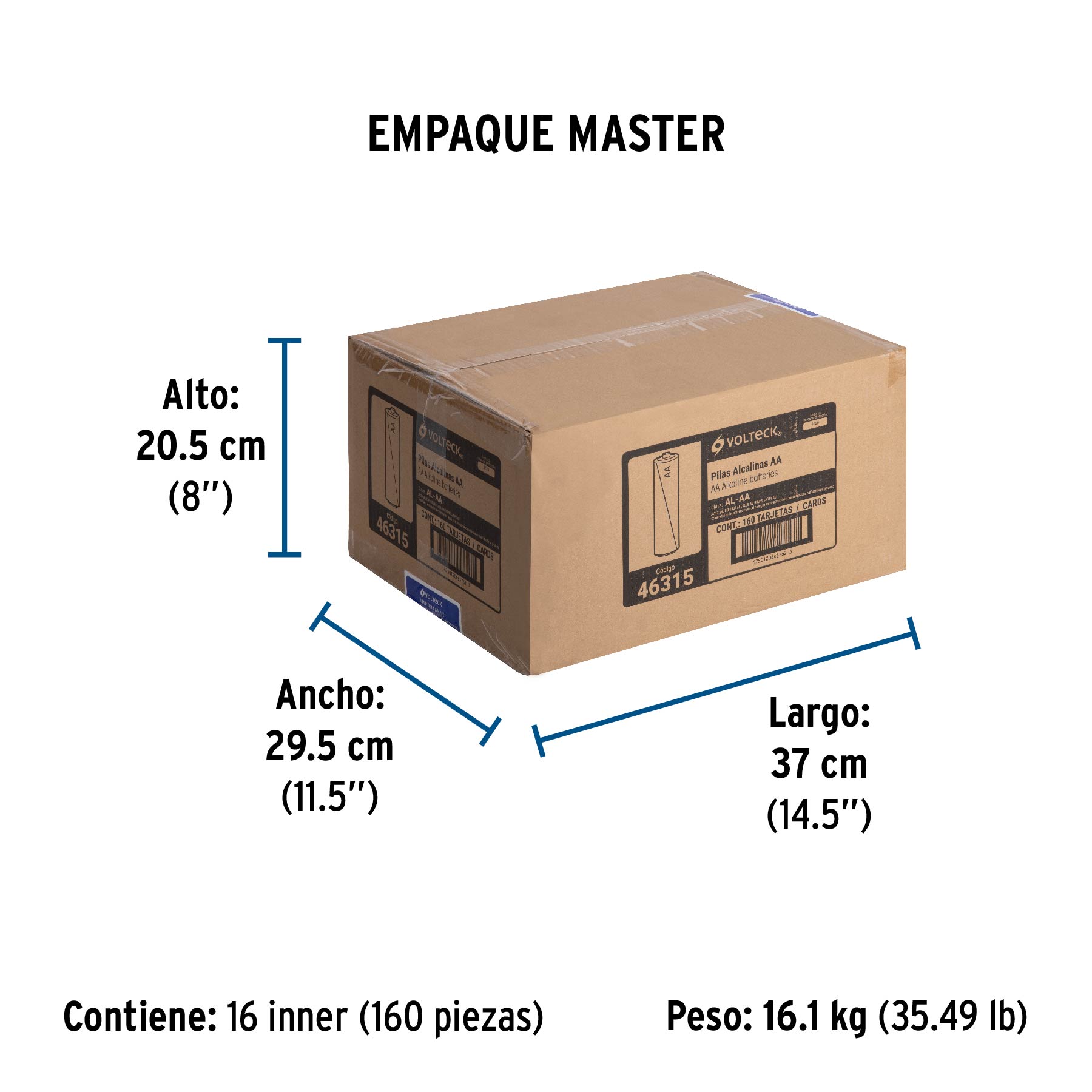 Blíster con 4 pilas alcalinas AA, VOLTECK - Empaque