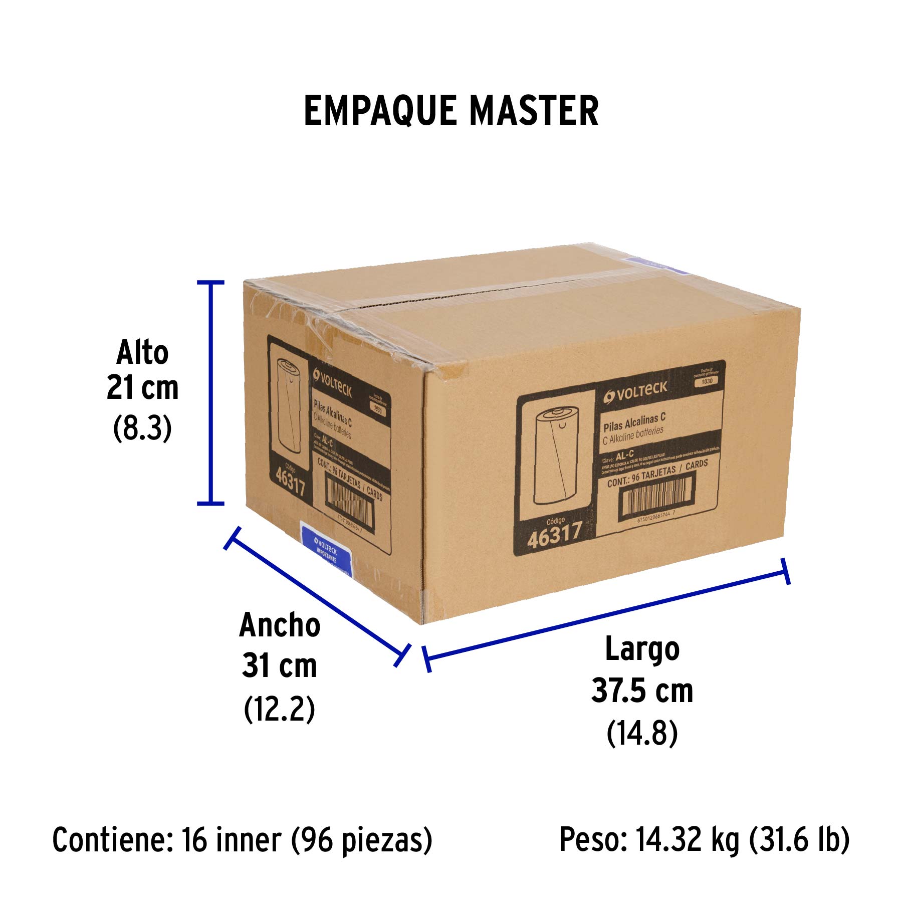 Blíster con 2 pilas alcalinas C, VOLTECK - Empaque