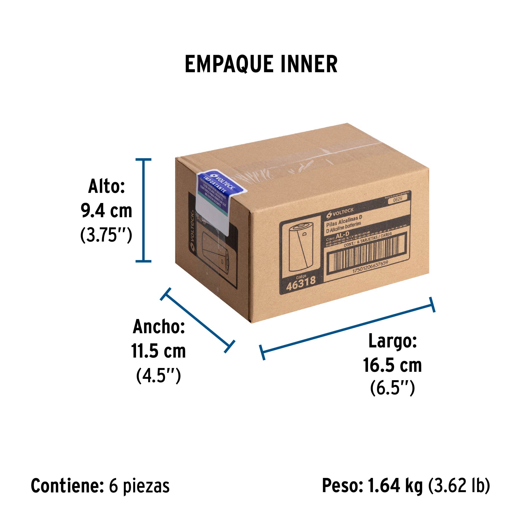 Blíster con 2 pilas alcalinas D, VOLTECK - Empaque