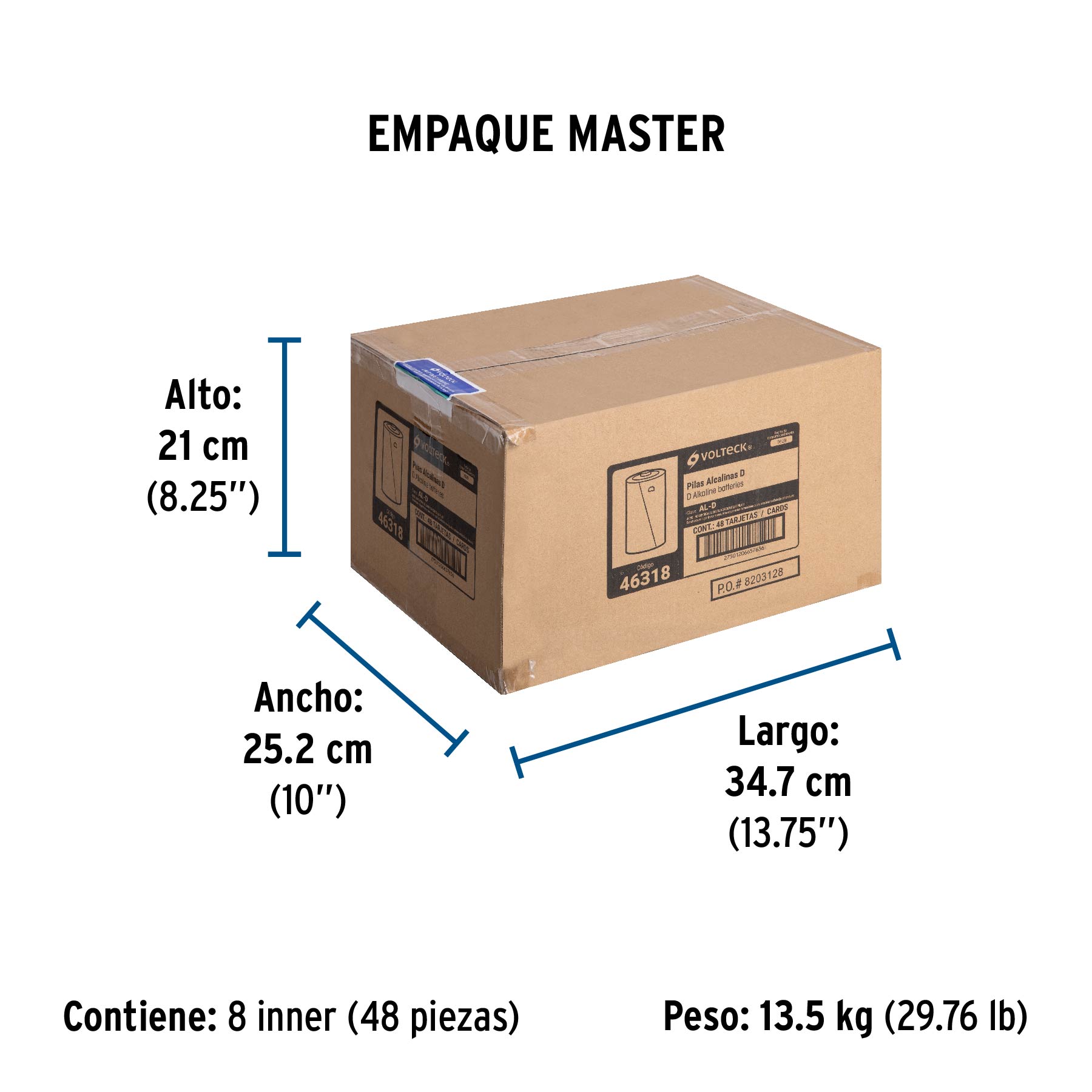 Blíster con 2 pilas alcalinas D, VOLTECK - Empaque