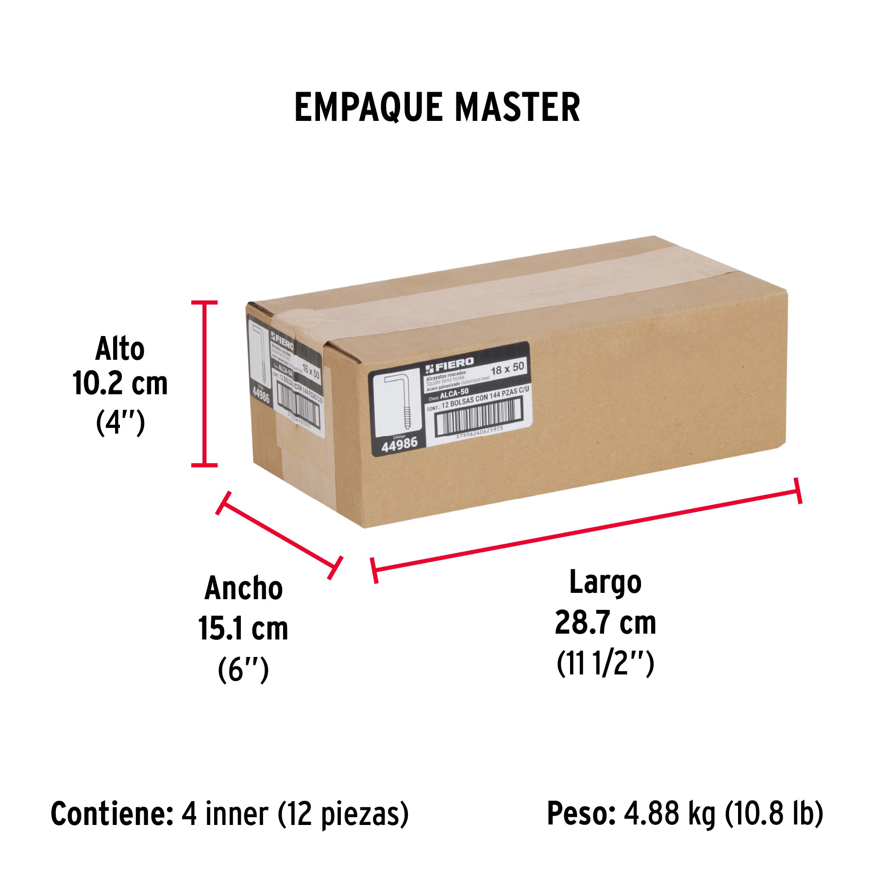 Bolsa con 144 alcayatas roscadas de 18 X 50, FIERO - Empaque