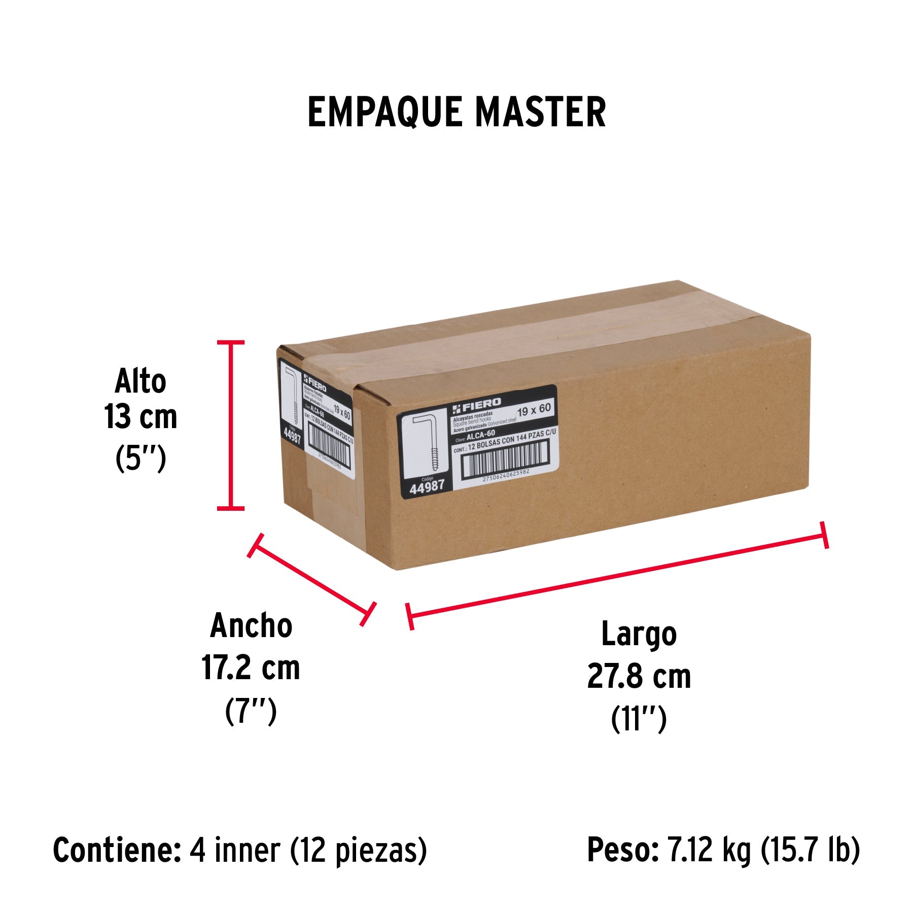 Bolsa con 144 alcayatas roscadas de 19 X 60, FIERO - Empaque