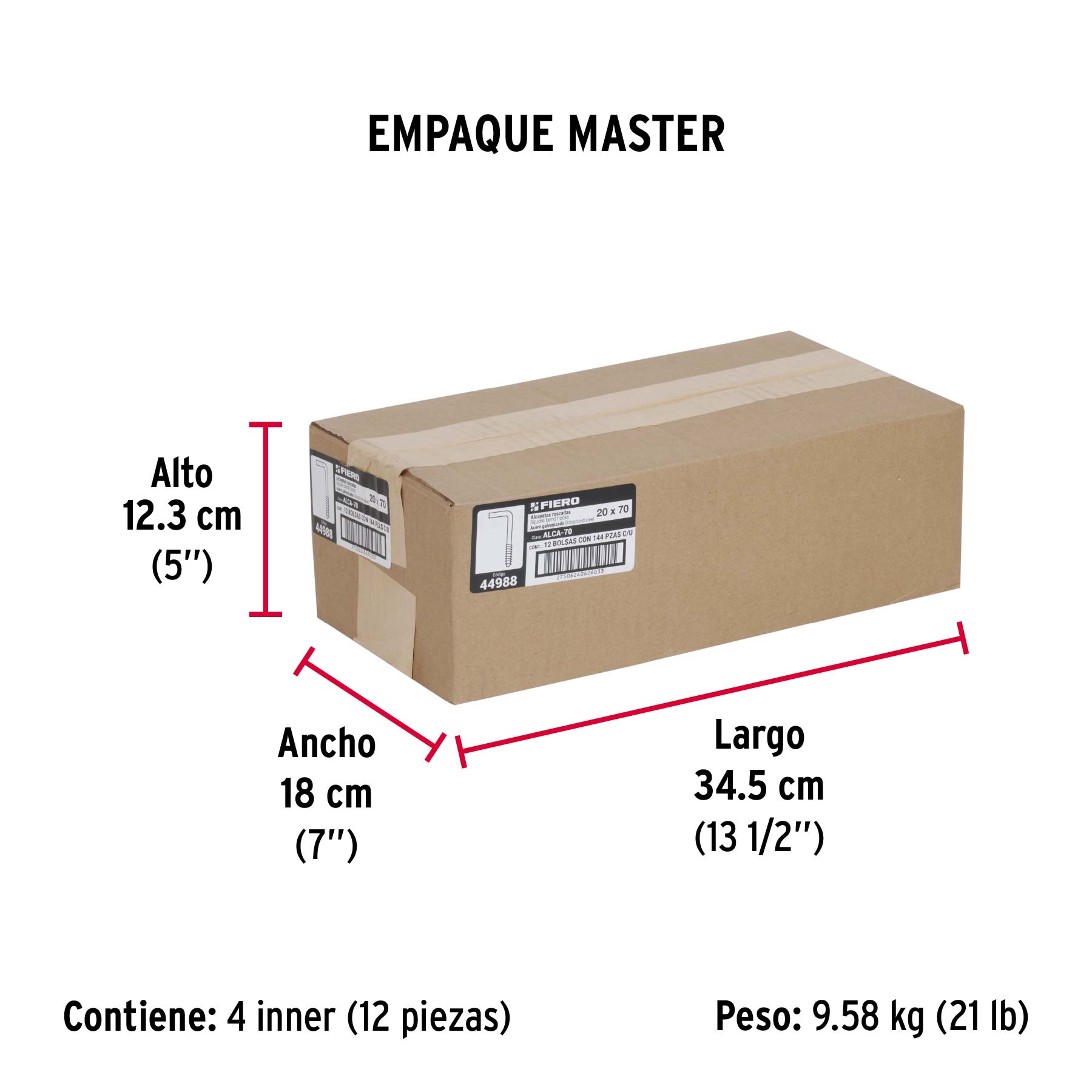 Bolsa con 144 alcayatas roscadas de 20 X 70, FIERO - Empaque