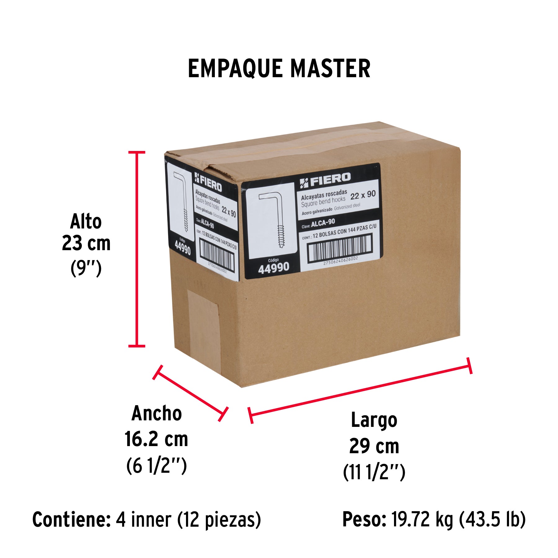 Bolsa con 144 alcayatas roscadas de 22 X 90, FIERO - Empaque