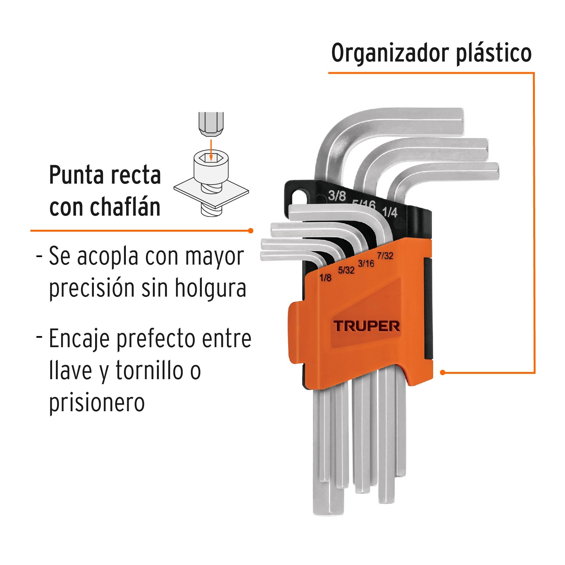 Juego de 7 llaves hexagonales std, con organizador, TRUPER