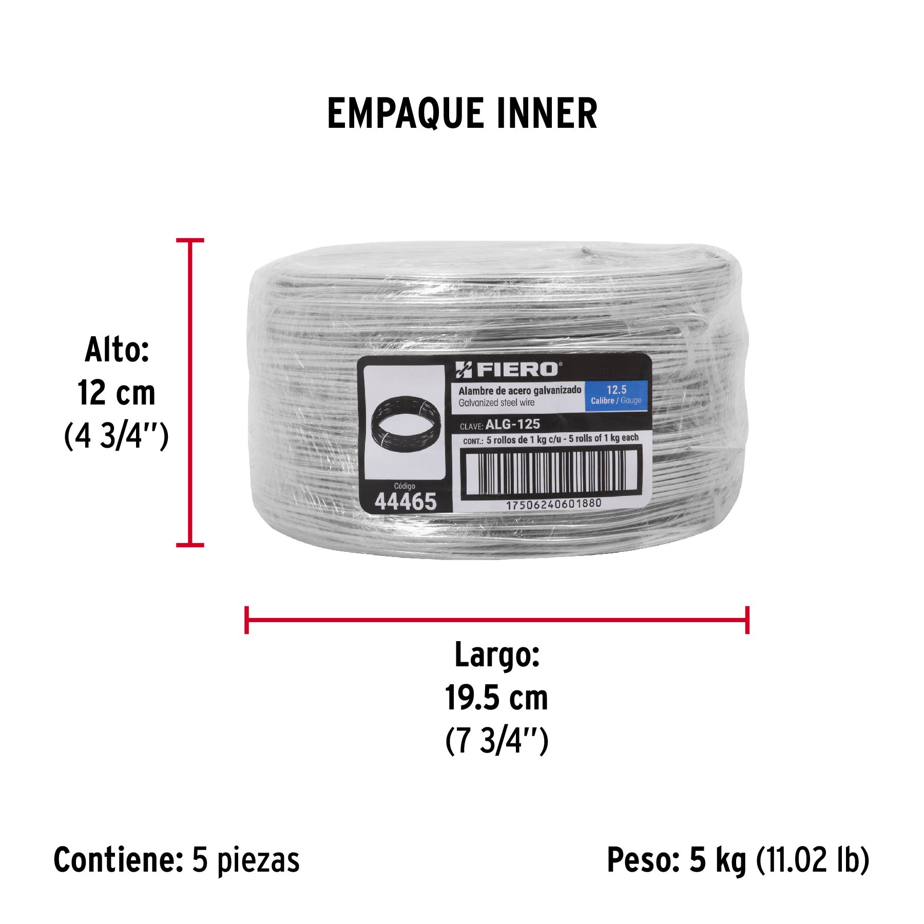 Kilo de alambre galvanizado, calibre 12.5, FIERO - Empaque