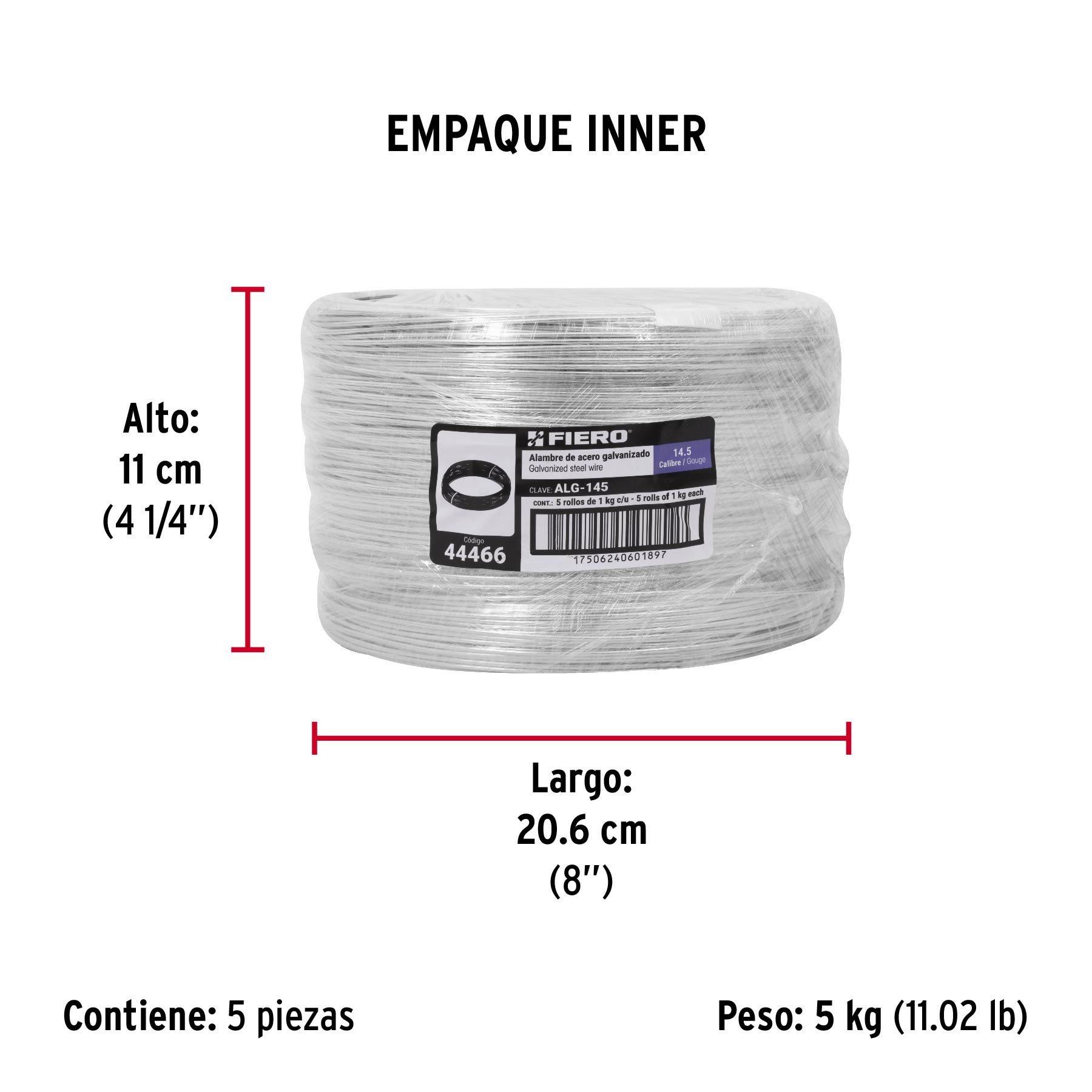 Kilo de alambre galvanizado, calibre 14.5, FIERO - Empaque