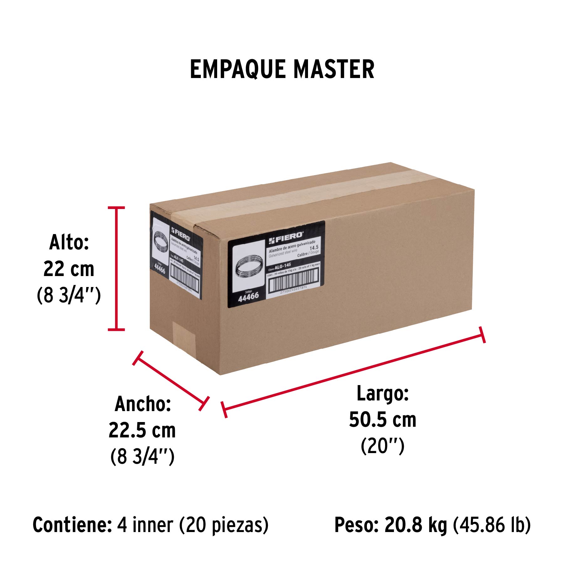 Kilo de alambre galvanizado, calibre 14.5, FIERO - Empaque