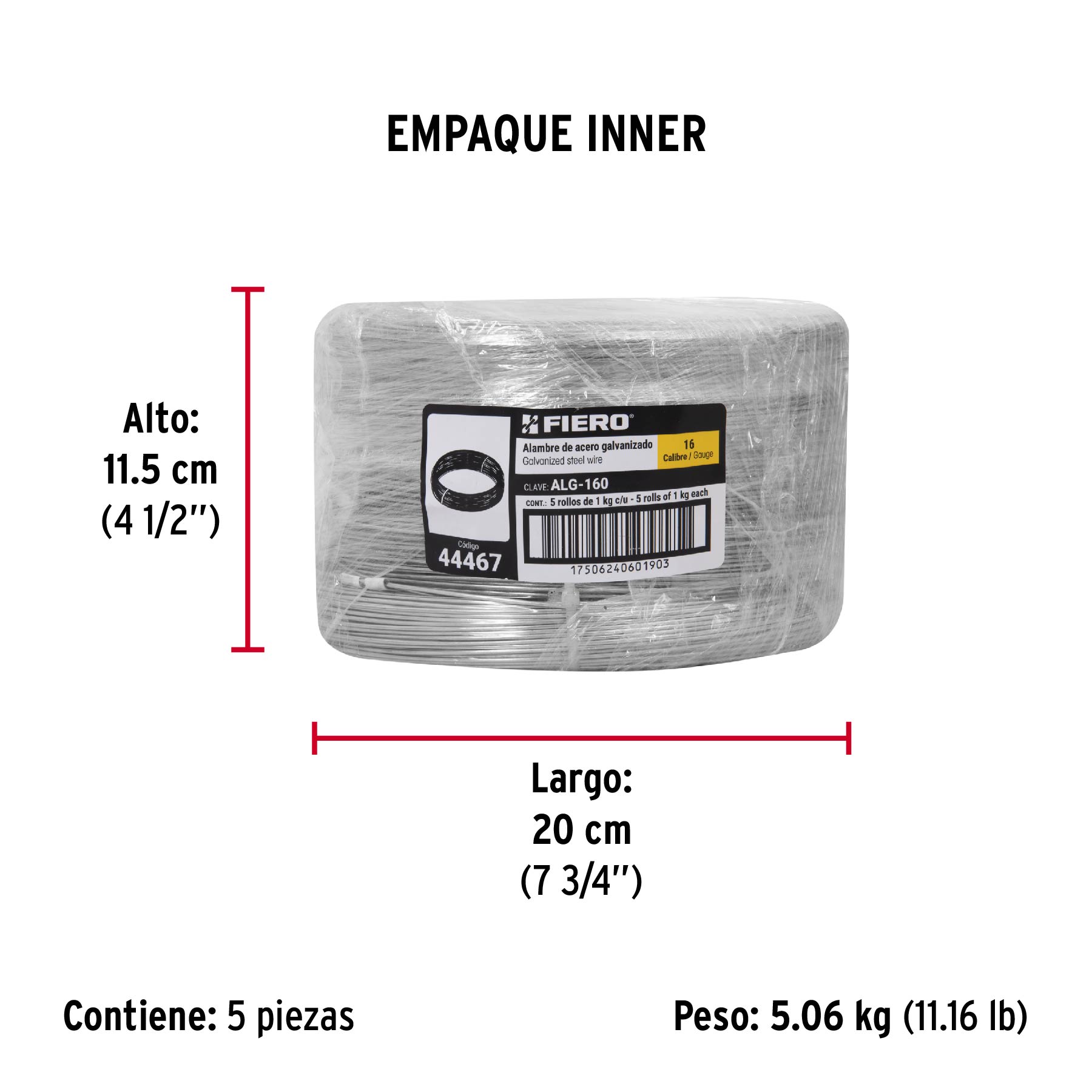 Kilo de alambre galvanizado, calibre 16, FIERO - Empaque