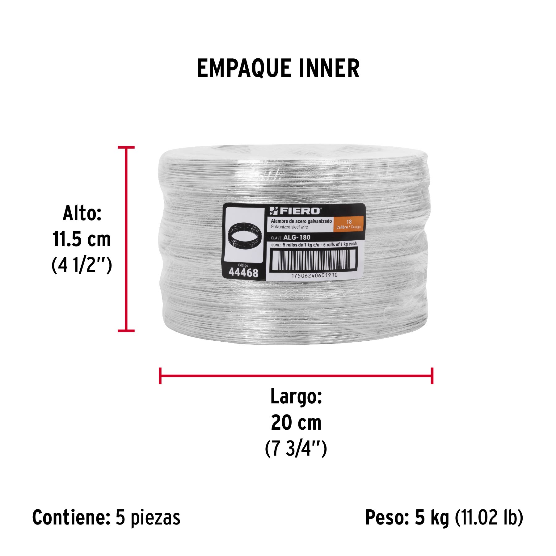 Kilo de alambre galvanizado, calibre 18, FIERO - Empaque