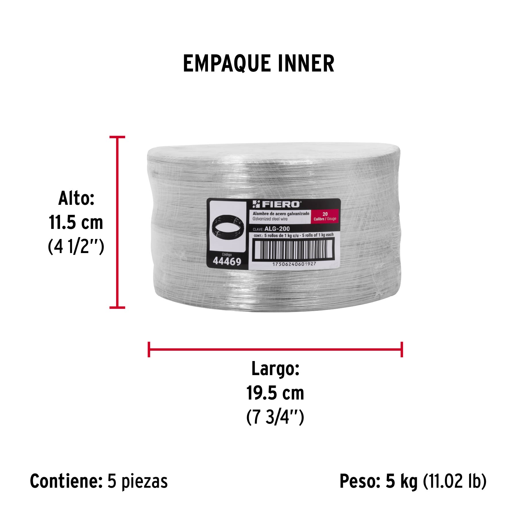 Kilo de alambre galvanizado, calibre 20, FIERO - Empaque