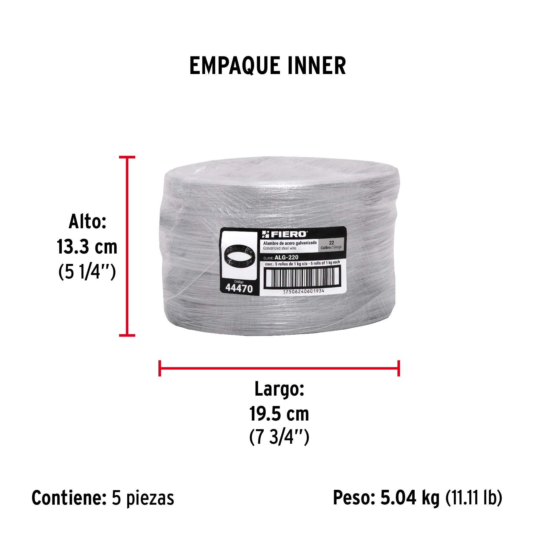 Kilo de alambre galvanizado, calibre 22, FIERO - Empaque