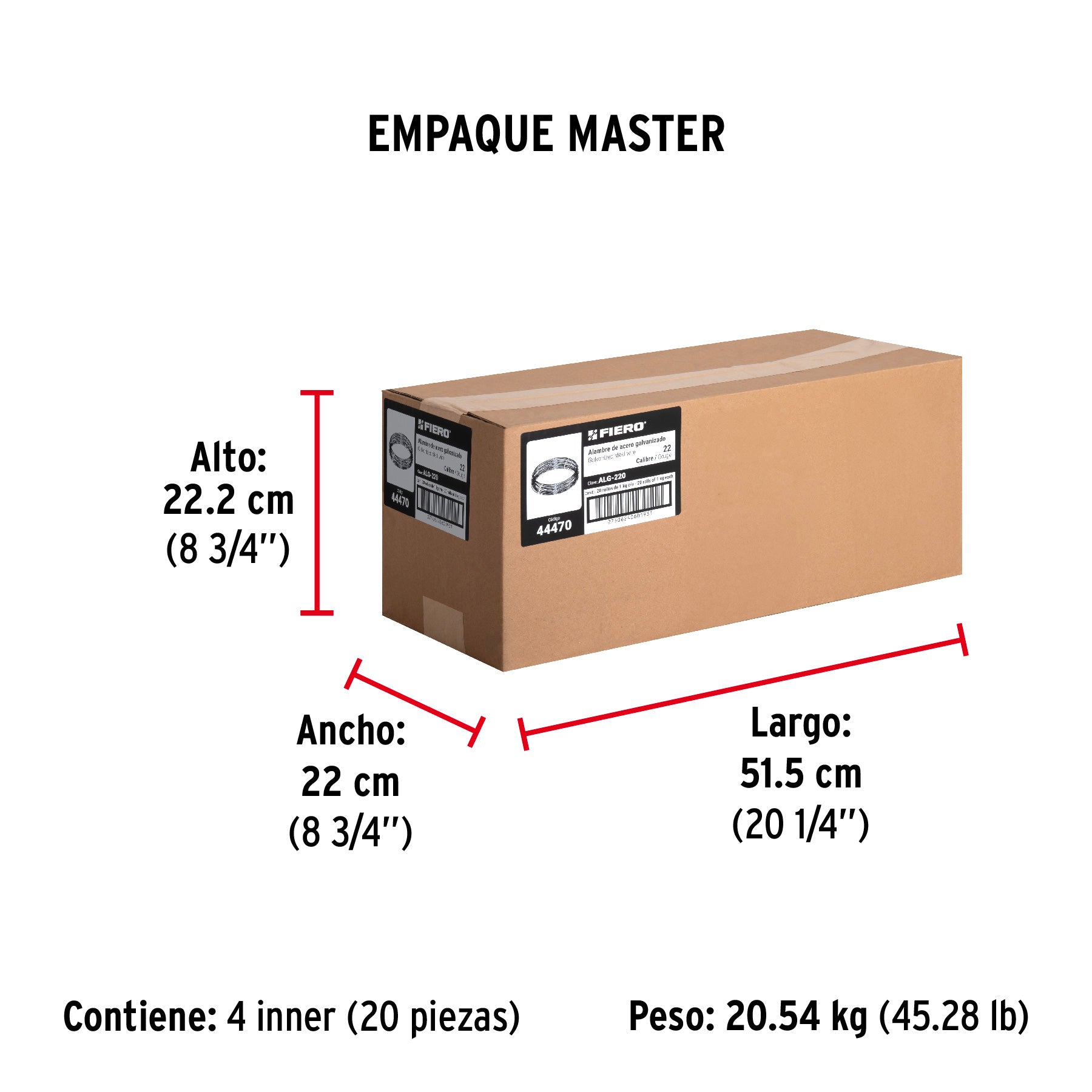 Kilo de alambre galvanizado, calibre 22, FIERO - Empaque